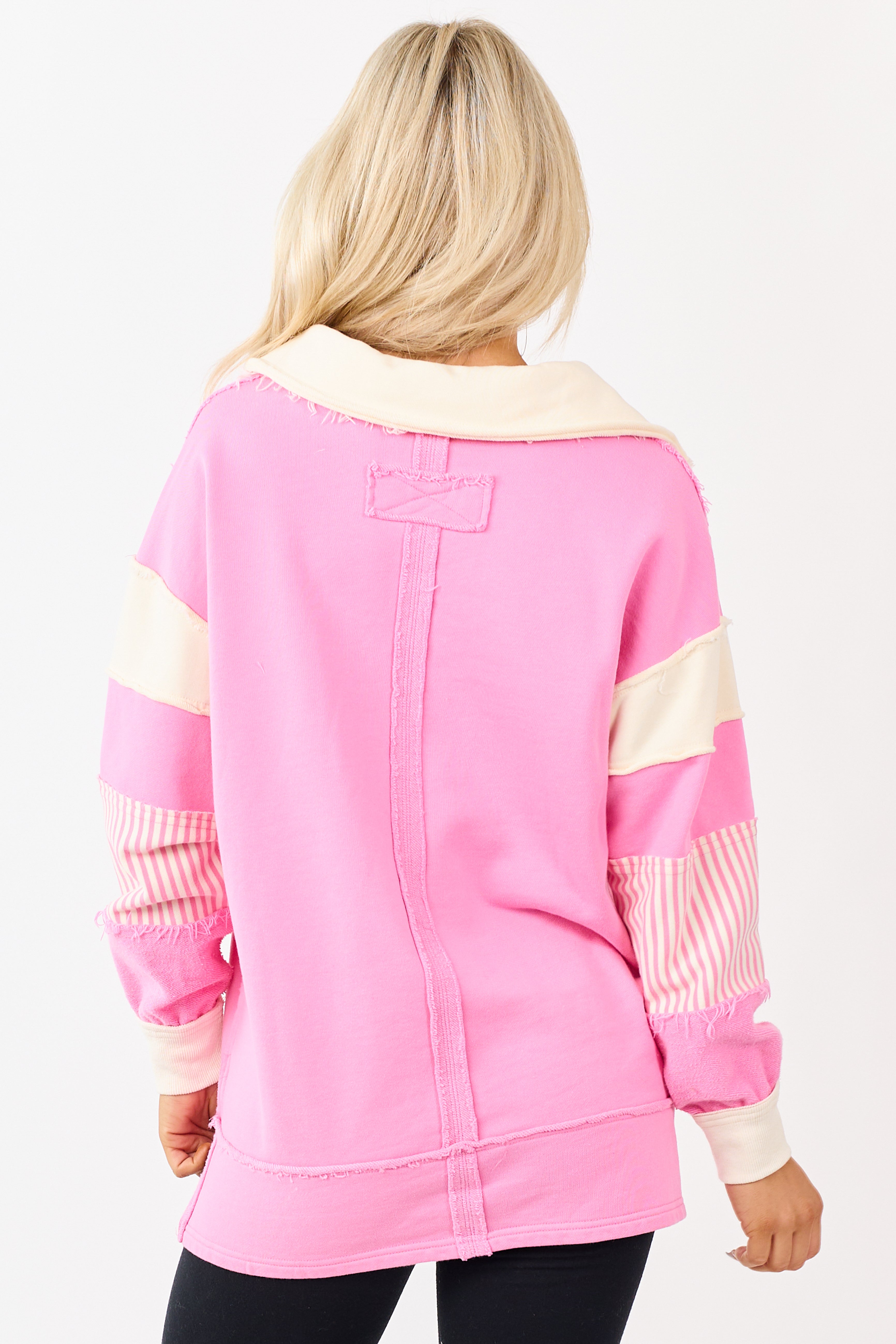 Bubblegum Colorblock Polo Style Pullover Cotton Top