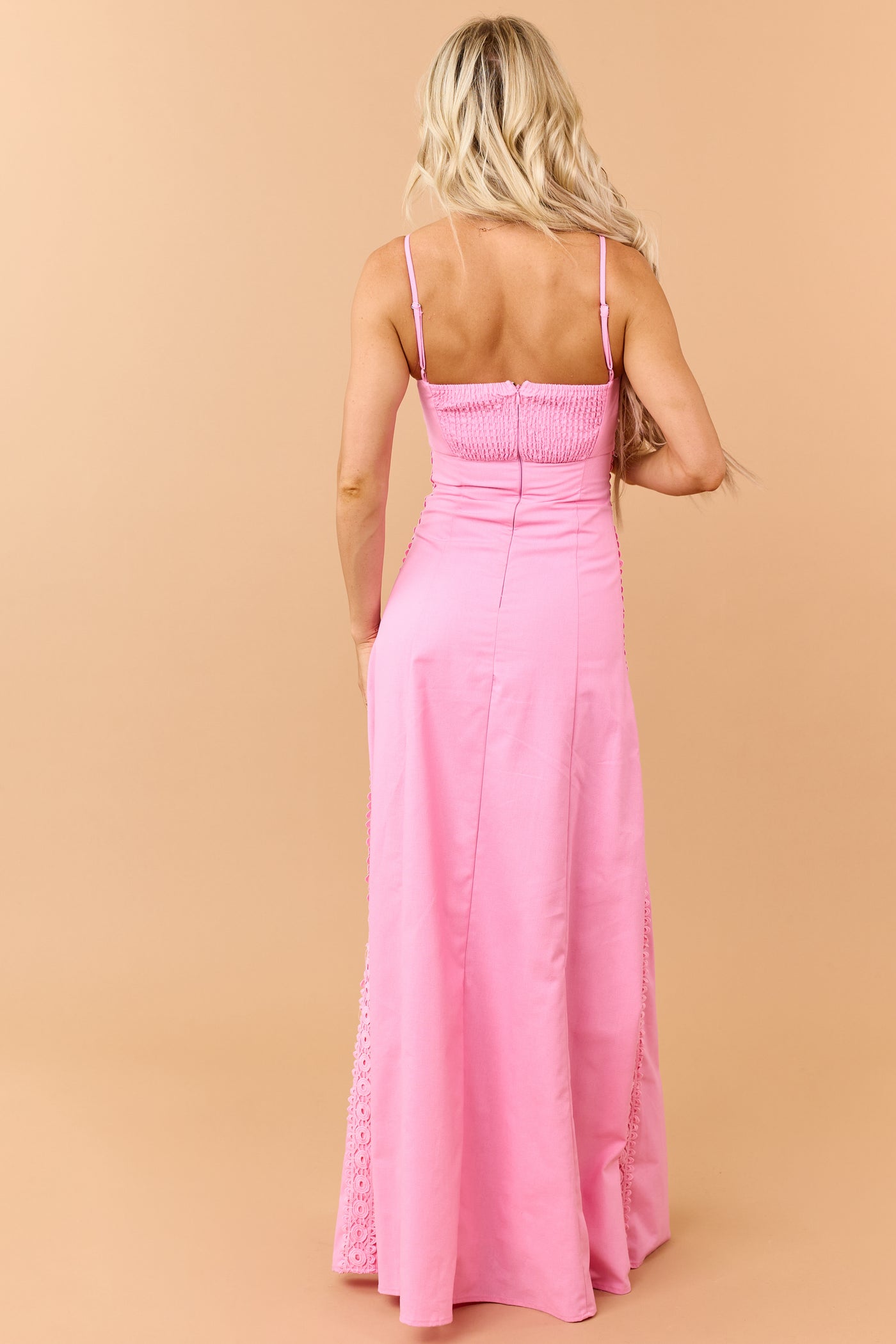 Bubblegum Linen Blend Lace Panel Maxi Dress