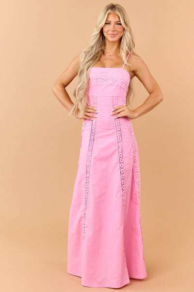 Bubblegum Linen Blend Lace Panel Maxi Dress