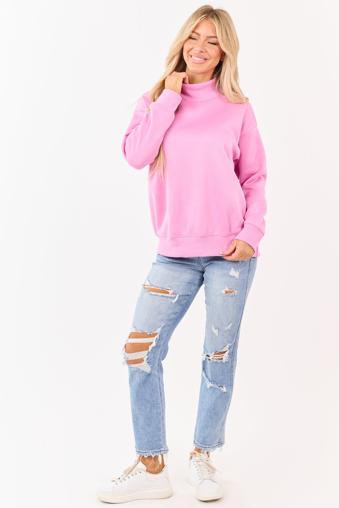 Bubblegum Mock Neck Long Sleeve Sweatshirt
