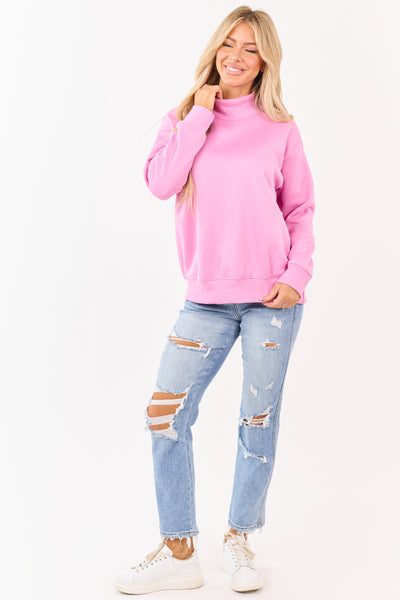 Bubblegum Mock Neck Long Sleeve Sweatshirt