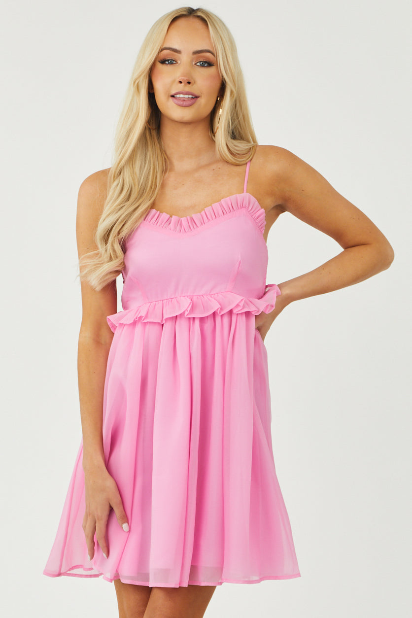 Bubblegum Pink Ruffle Sleeveless Short Dress