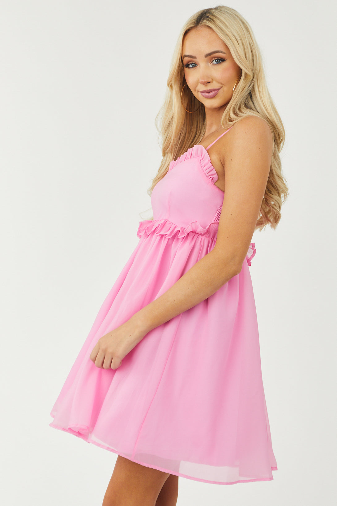 Bubblegum Pink Ruffle Sleeveless Short Dress