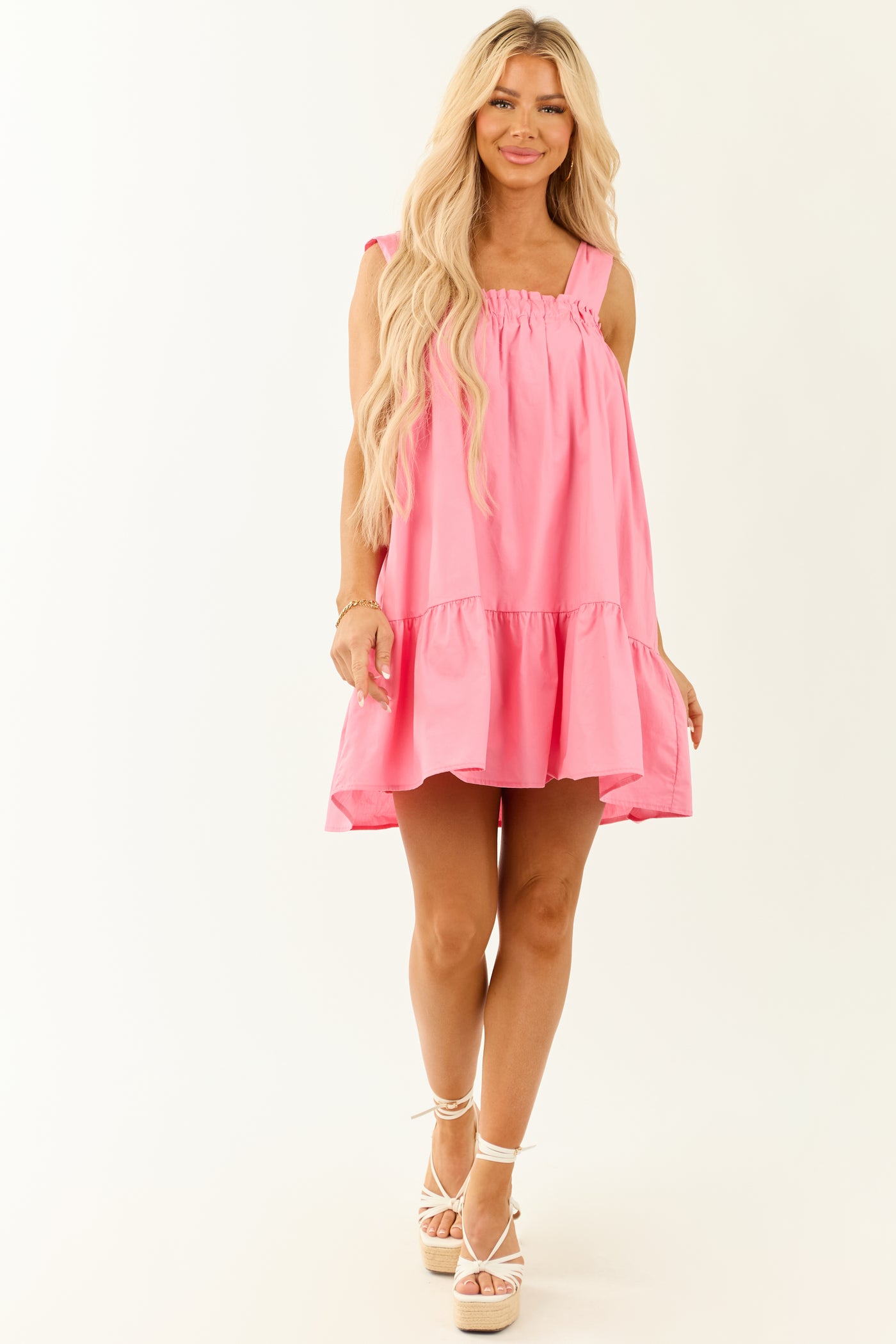 Bubblegum Sleeveless Poplin Ruffle Mini Dress