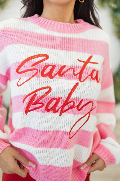 Bubblegum Striped 'Santa Baby' Holiday Graphic Sweater