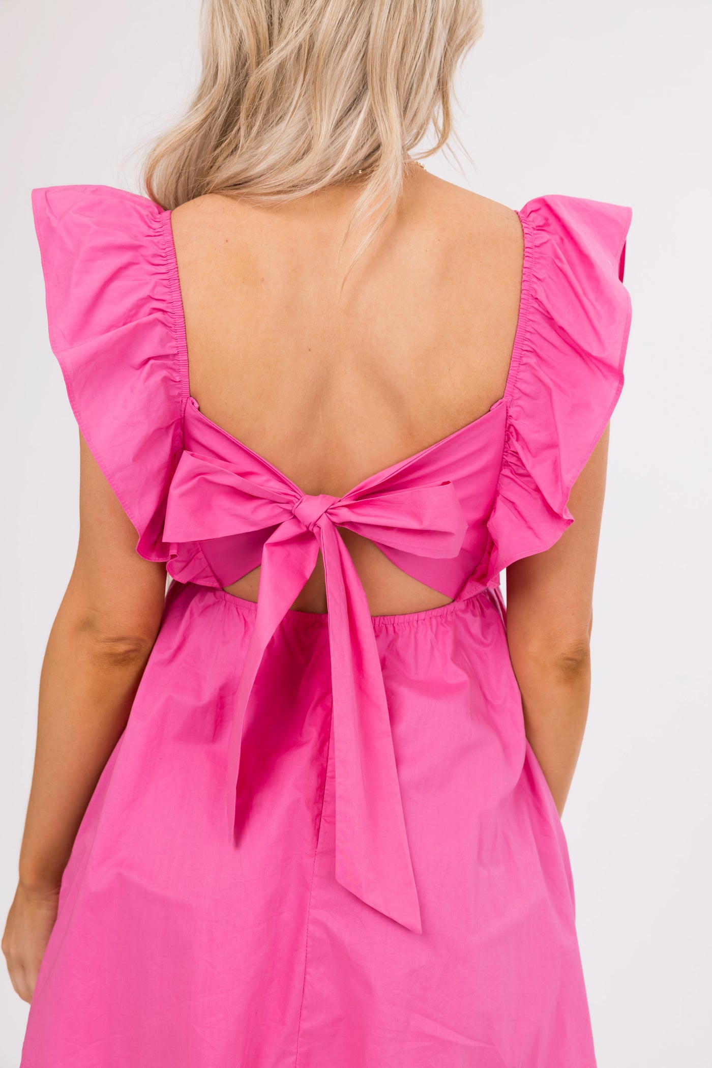 Bubblegum Tie Back Ruffle Sleeve Mini Dress