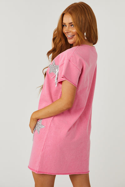 Bubblegum Washed Rhinestone Studded Star Fringe Dress