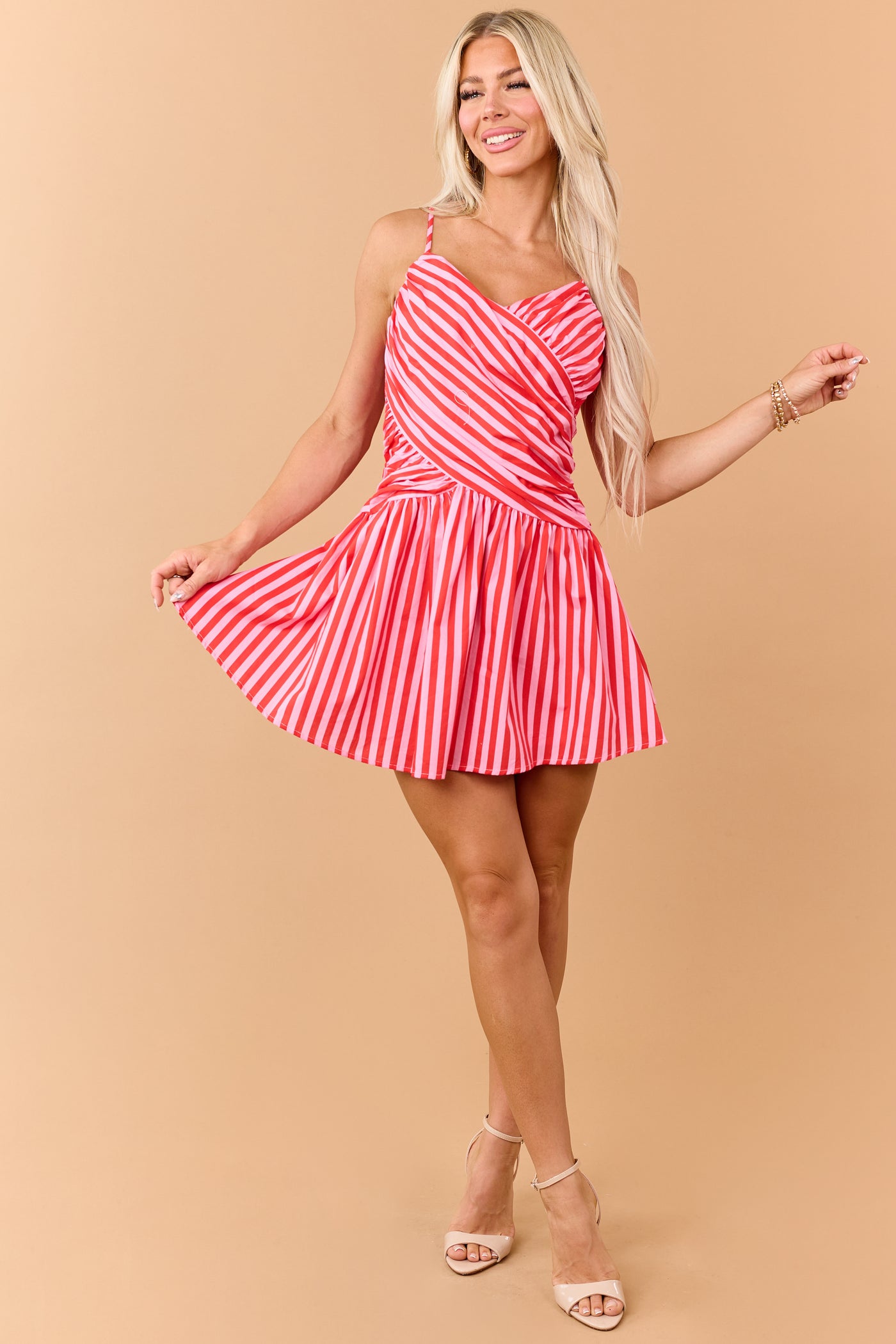 Bubblegum and Lipstick Striped Cotton Mini Dress