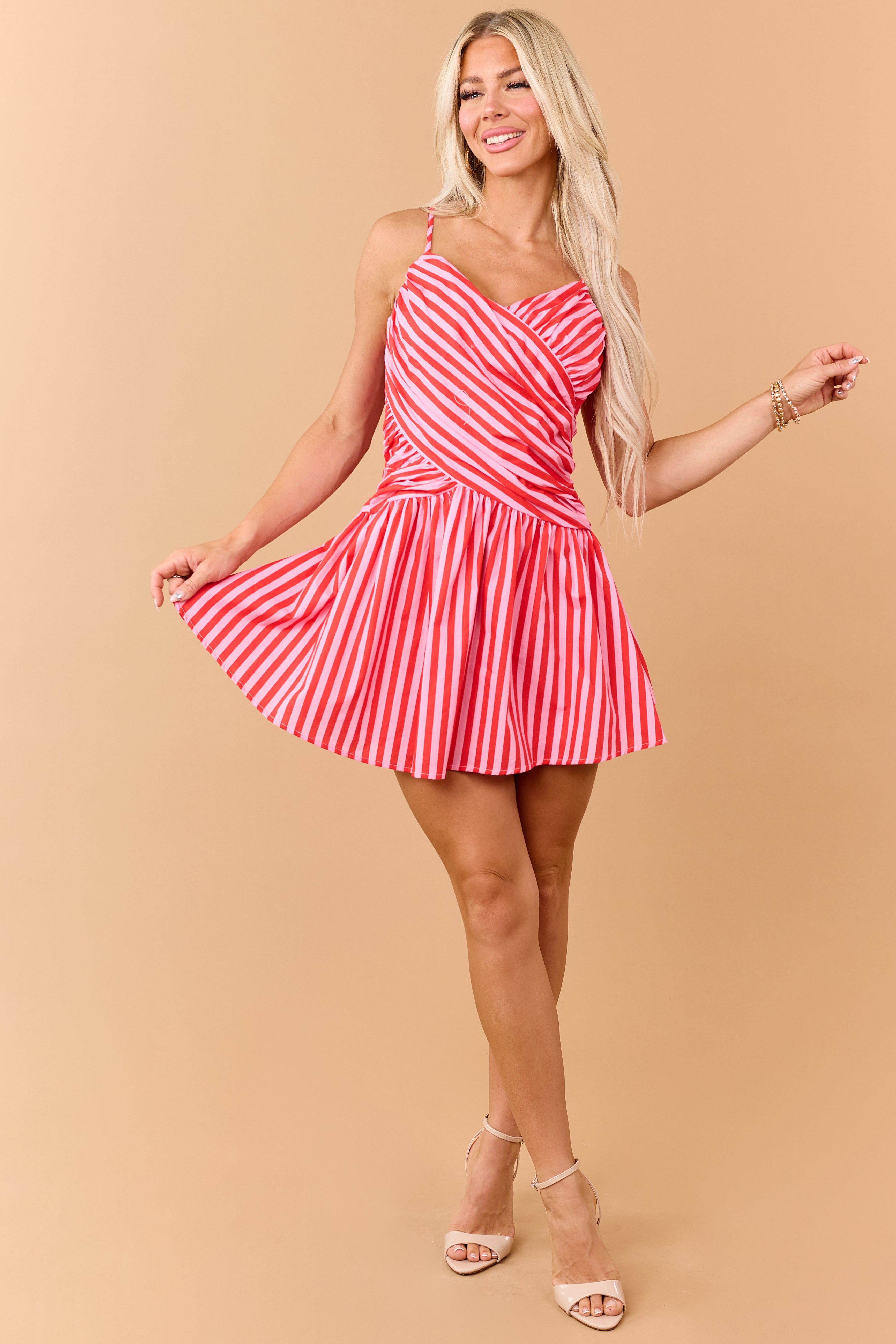 Bubblegum and Lipstick Striped Cotton Mini Dress