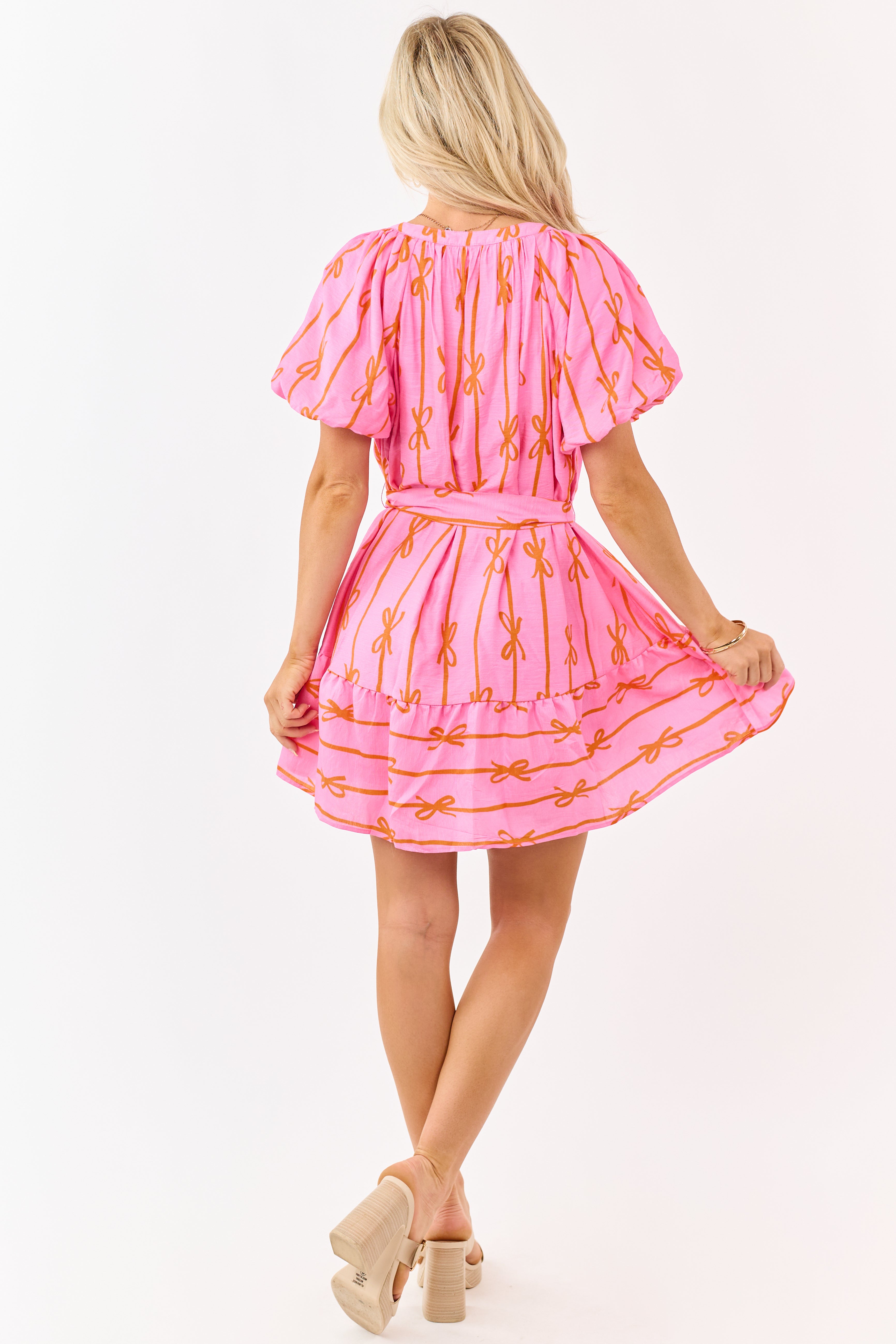 Bubblegum and Tangerine Bow Print Mini Dress