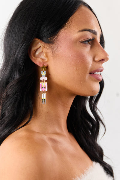 Bubblegum Nutcracker Soldier Dangle Earrings
