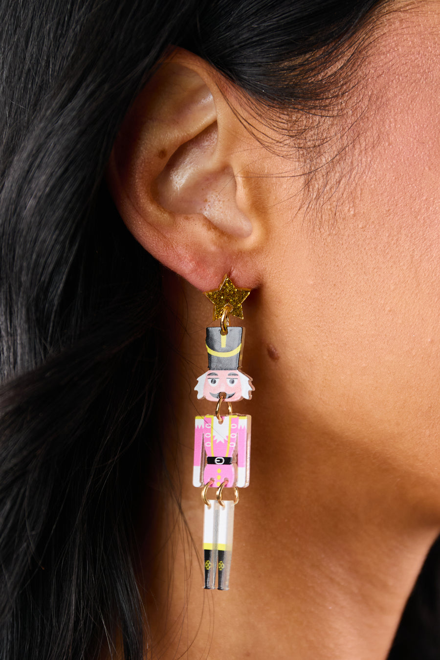 Bubblegum Nutcracker Soldier Dangle Earrings