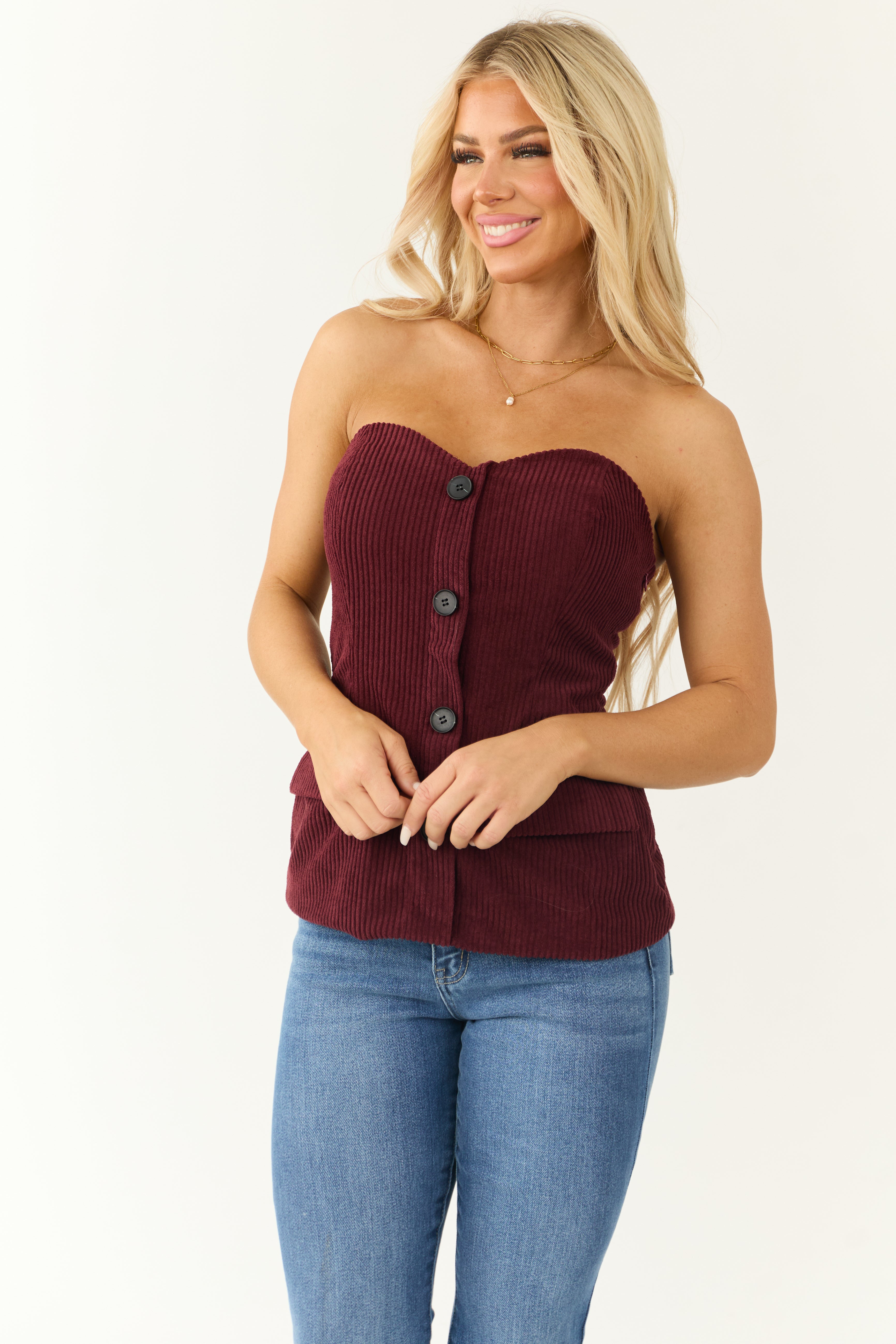Burgundy Corduroy Sweetheart Strapless Top