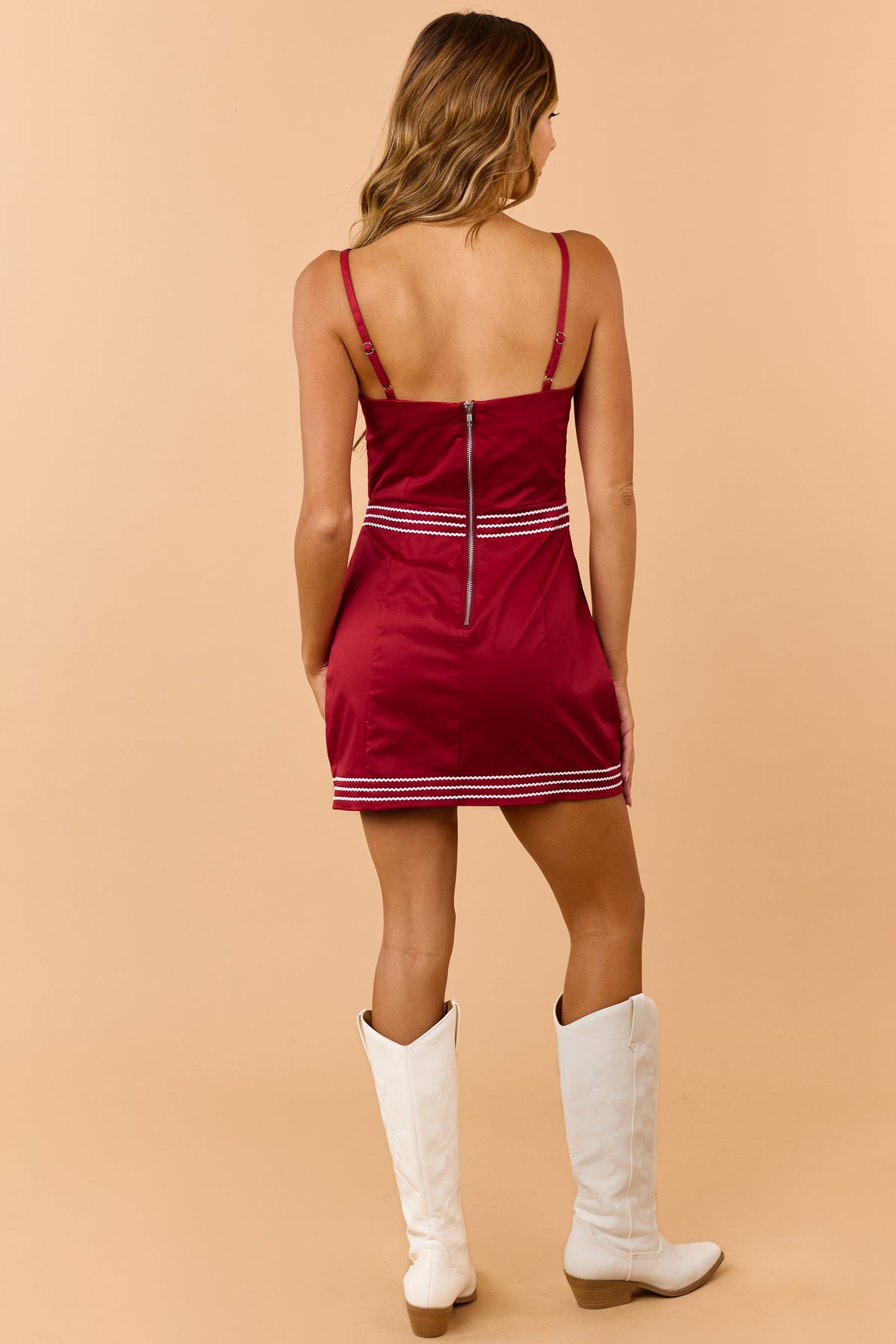 PRE-ORDER Burgundy Cotton Contrast Rick Rack Detail Mini Dress SHIP ETA 9/20
