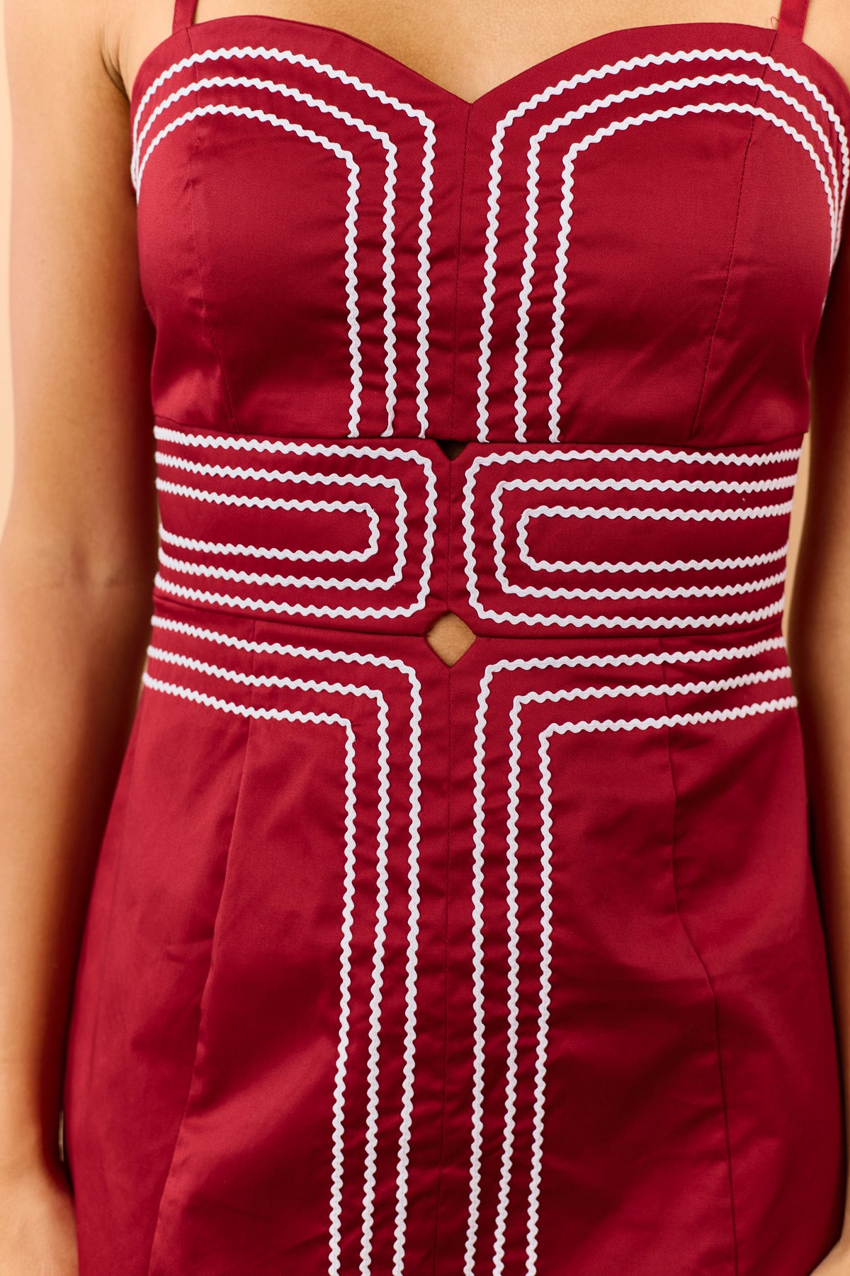 PRE-ORDER Burgundy Cotton Contrast Rick Rack Detail Mini Dress SHIP ETA 9/20