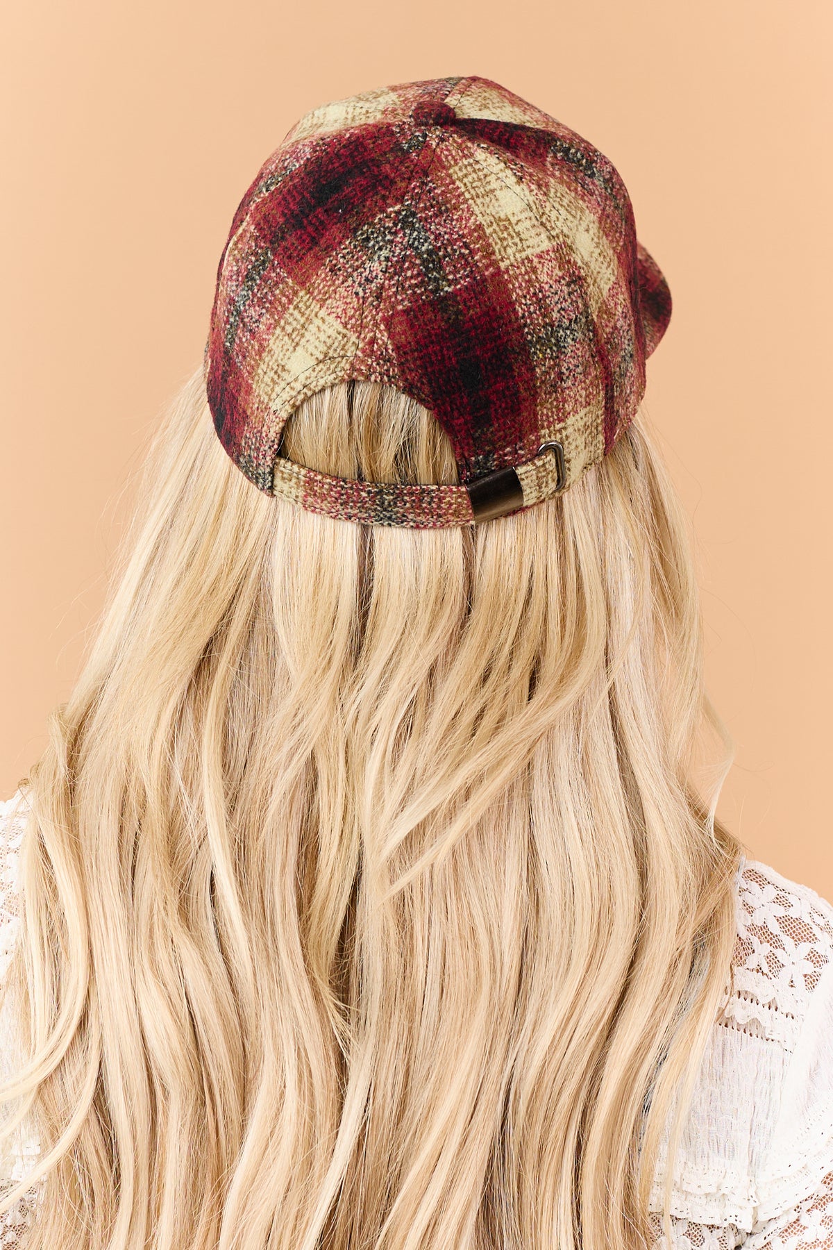 Burgundy Plaid Curved Brim Baseball Cap
