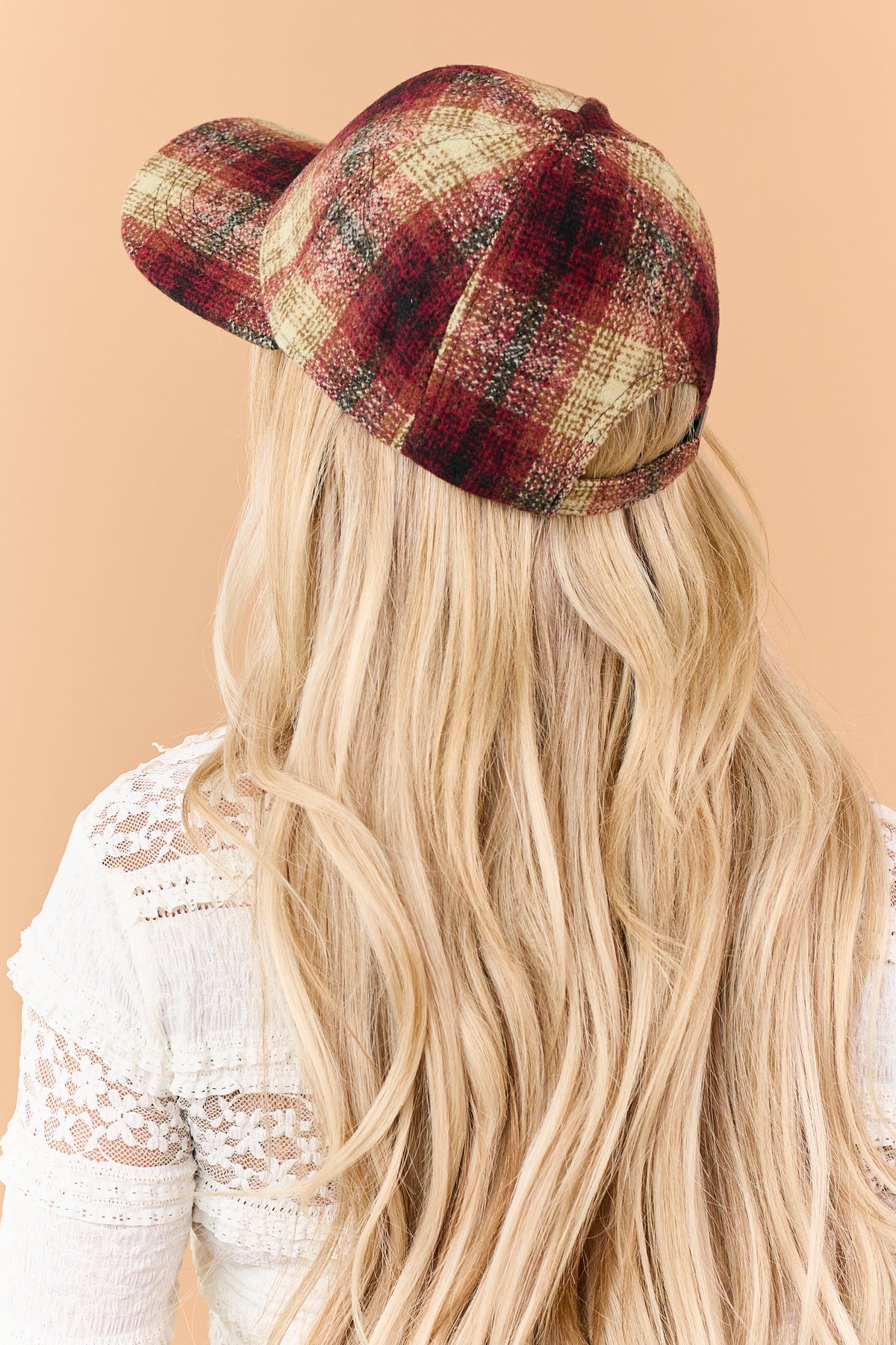 Burgundy Plaid Curved Brim Baseball Cap