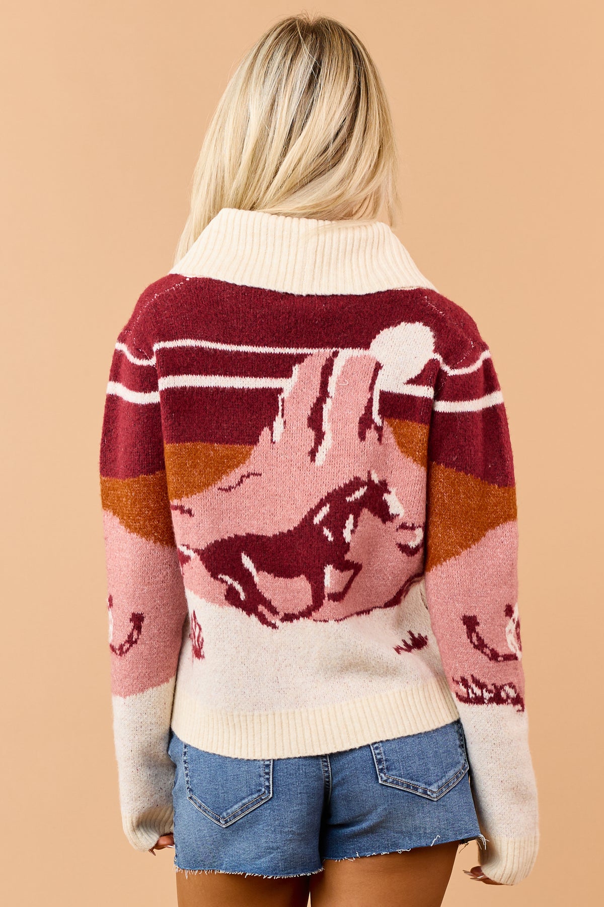 Burgundy Western Scenic Button Down Cardigan
