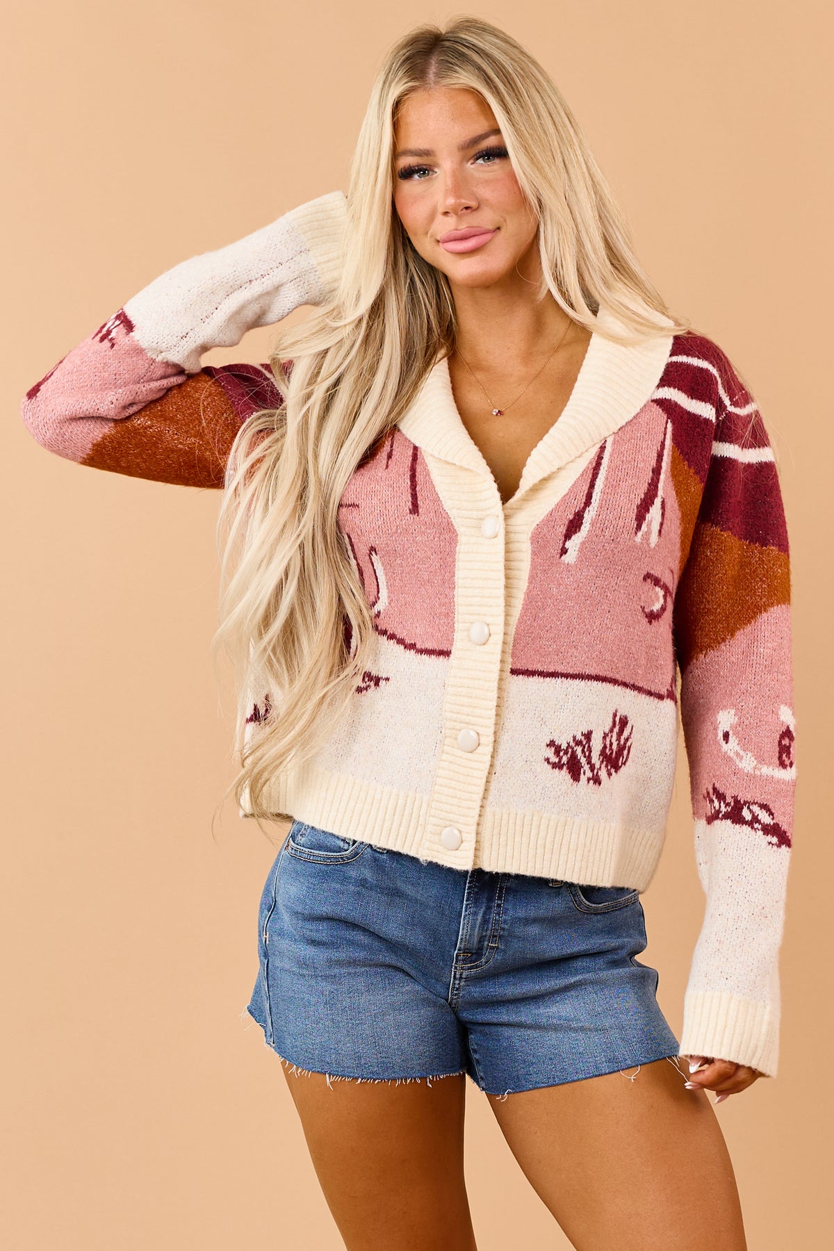 Burgundy Western Scenic Button Down Cardigan