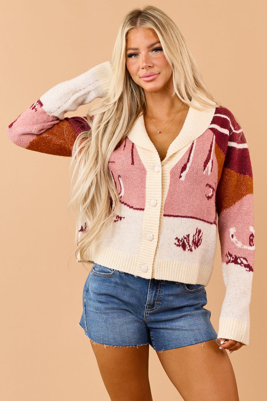 Burgundy Western Scenic Button Down Cardigan