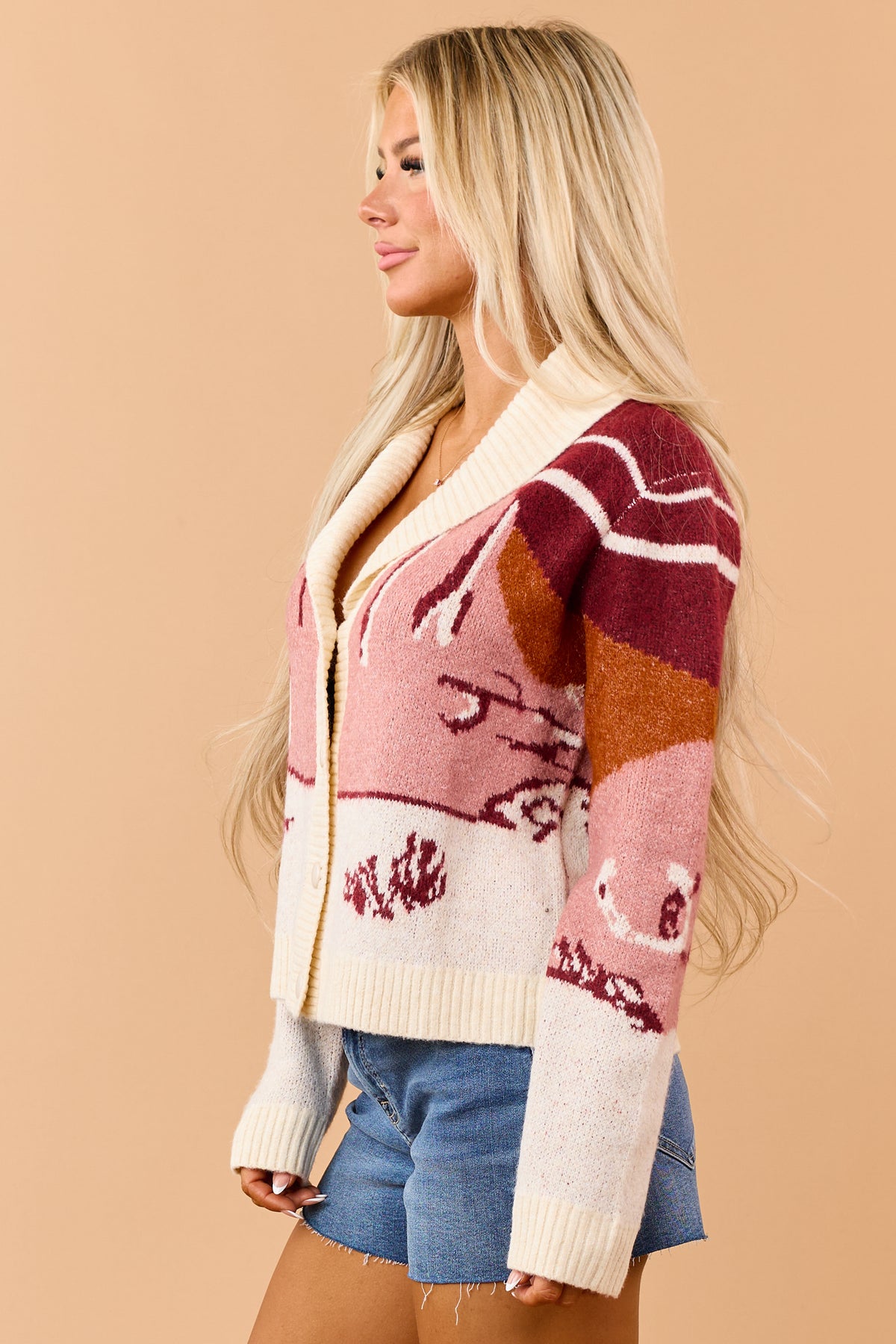 Burgundy Western Scenic Button Down Cardigan
