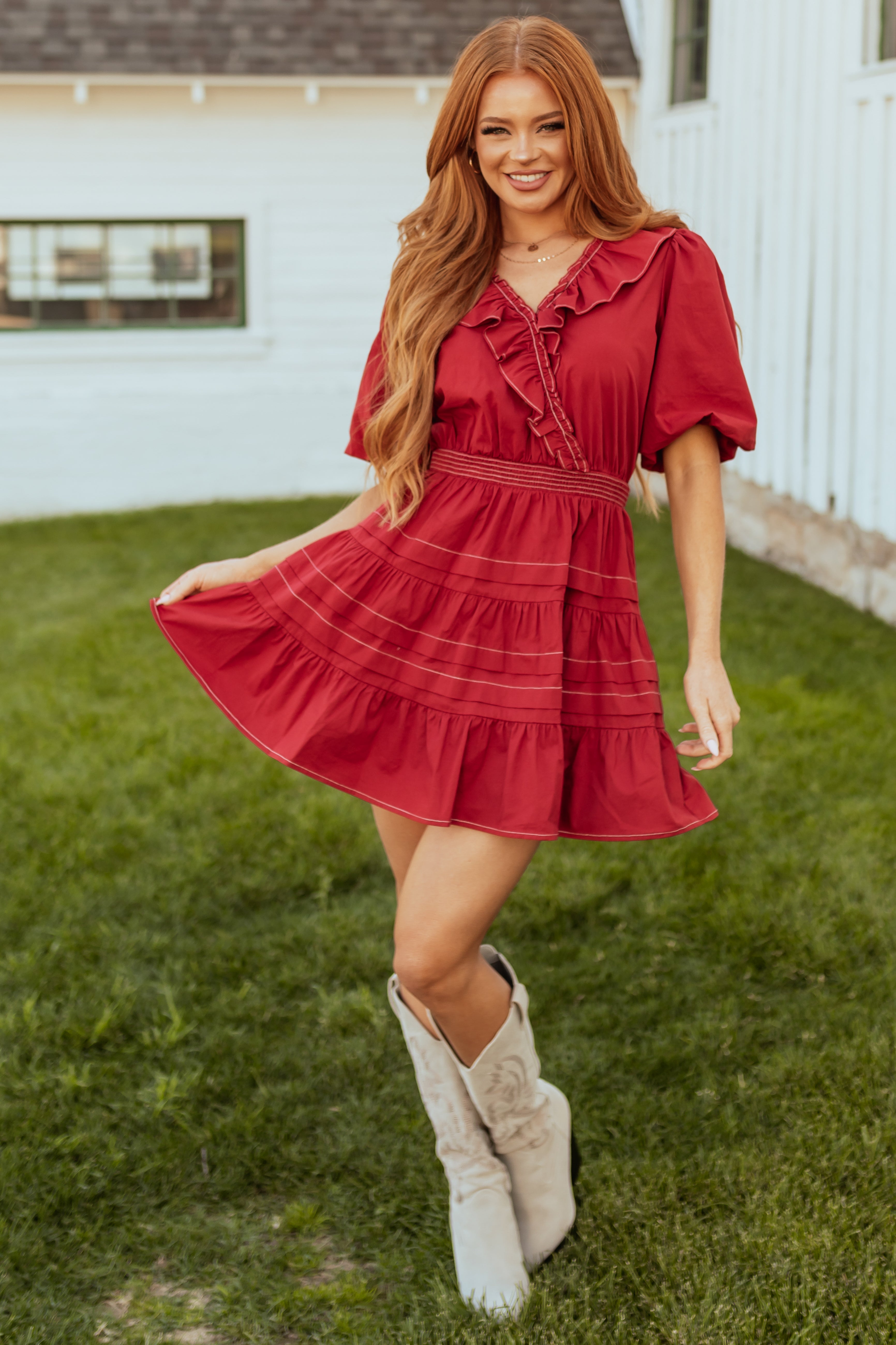 Burgundy Tiered Ruffle Surplice Wrap Mini Dress | Lime Lush Boutique