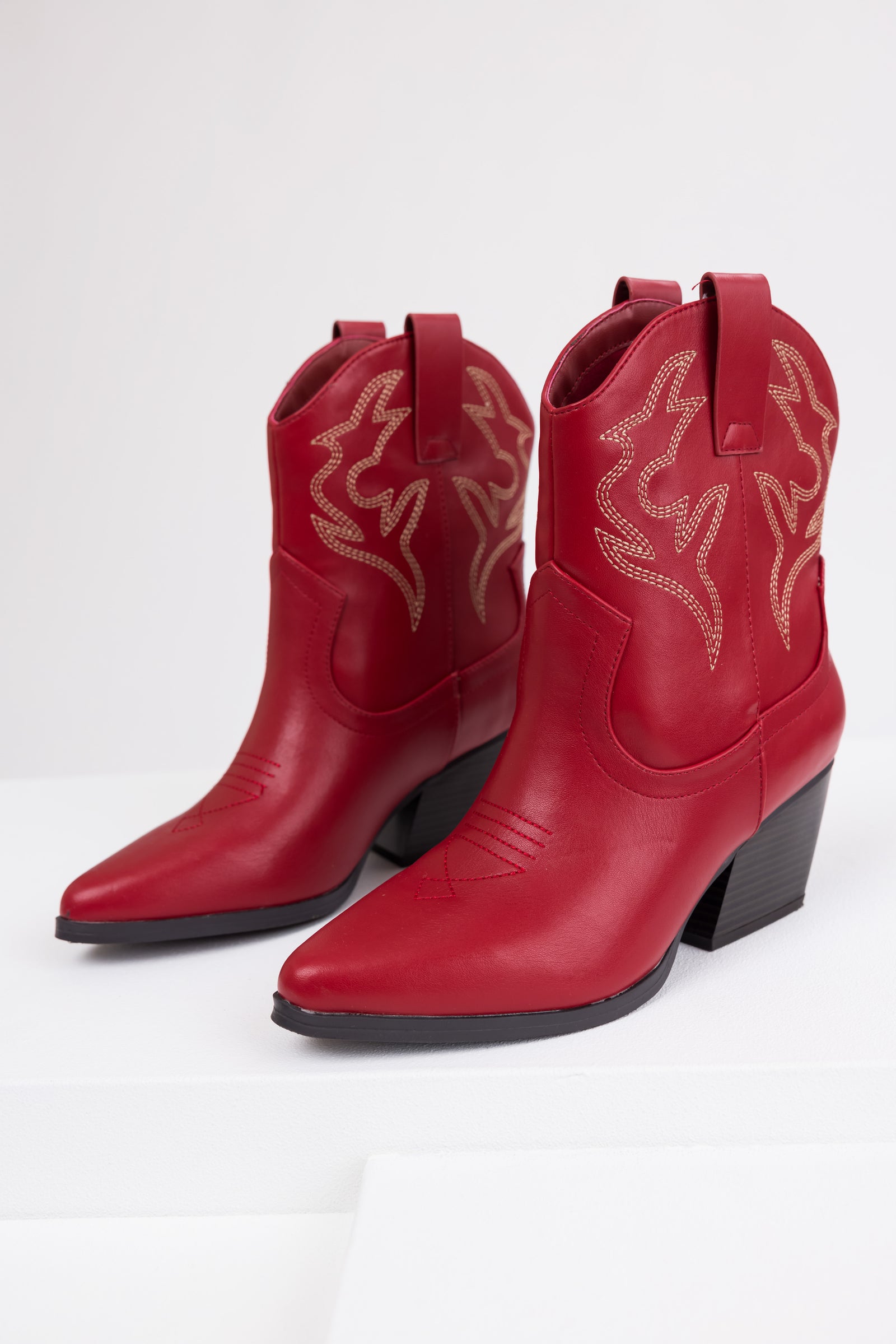 Genuine Leather Kickin' Western Booties in Burgundy