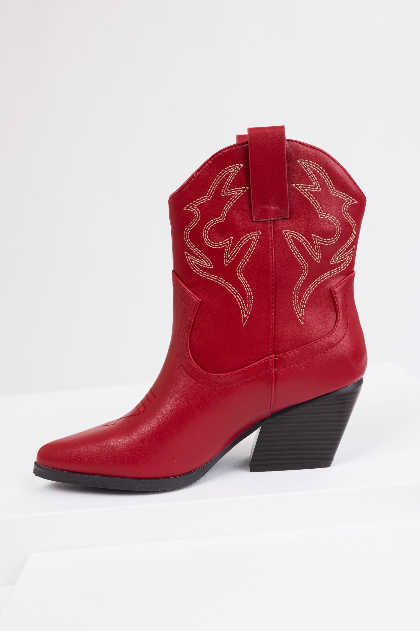 Burgundy Western Stitching Detail Ankle Booties Burgundy Western Stitching Detail Ankle Booties