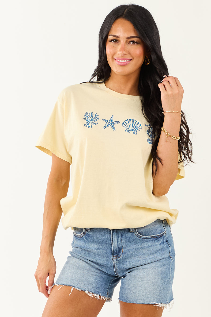 Buttercream Beachy Embroidery Relaxed Tee