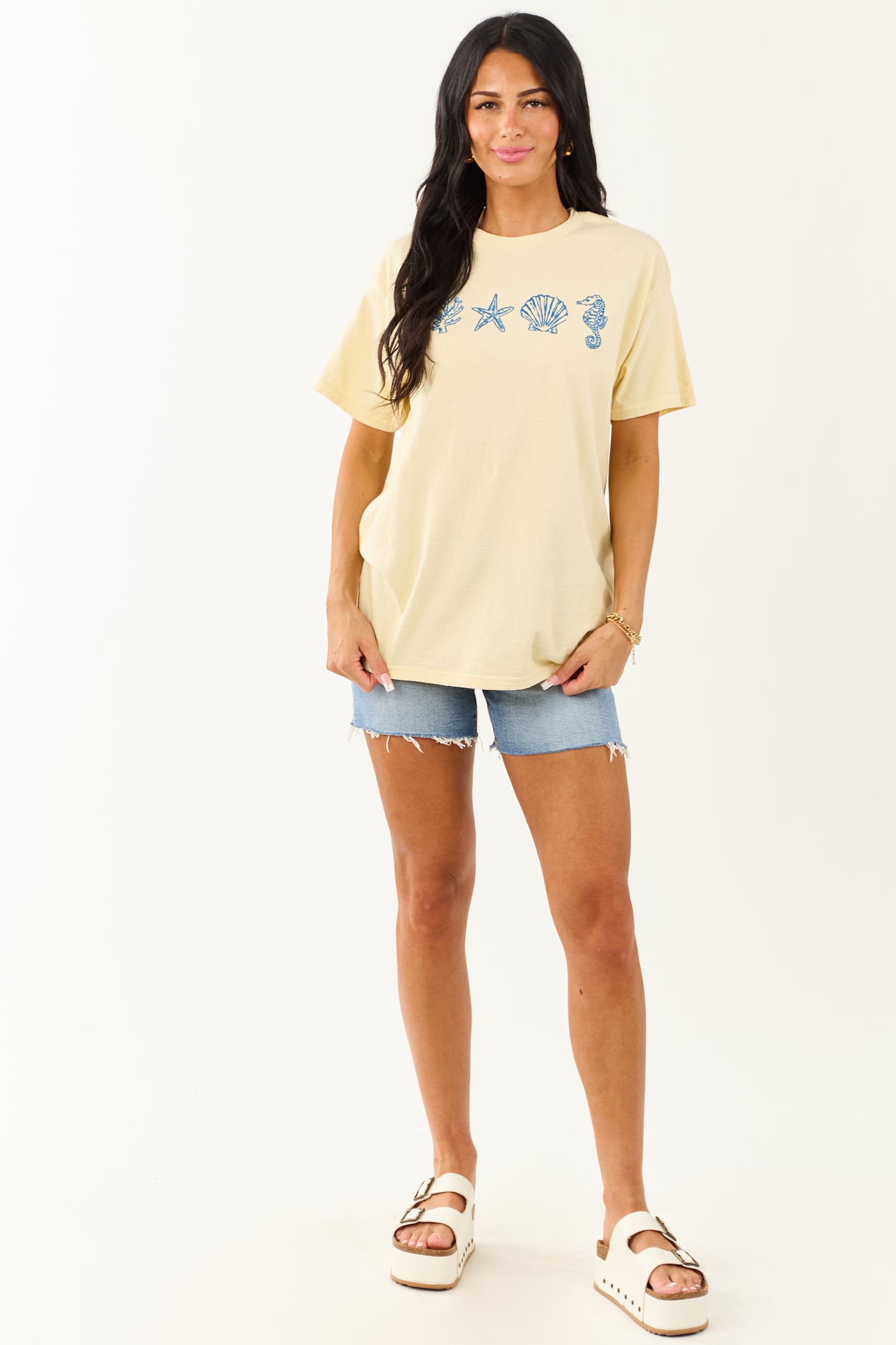Buttercream Beachy Embroidery Relaxed Tee