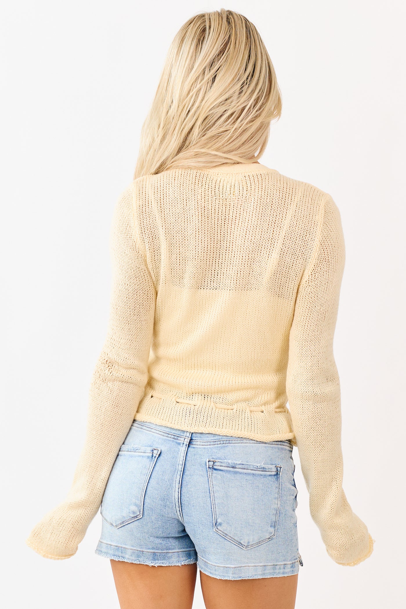 Buttercream Button Down Waist Tie Sweater Cardigan