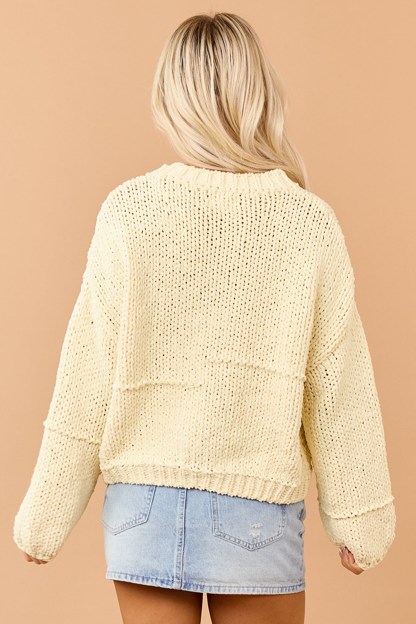 Buttercream Chenille Open Knit Bubble Sleeve Sweater
