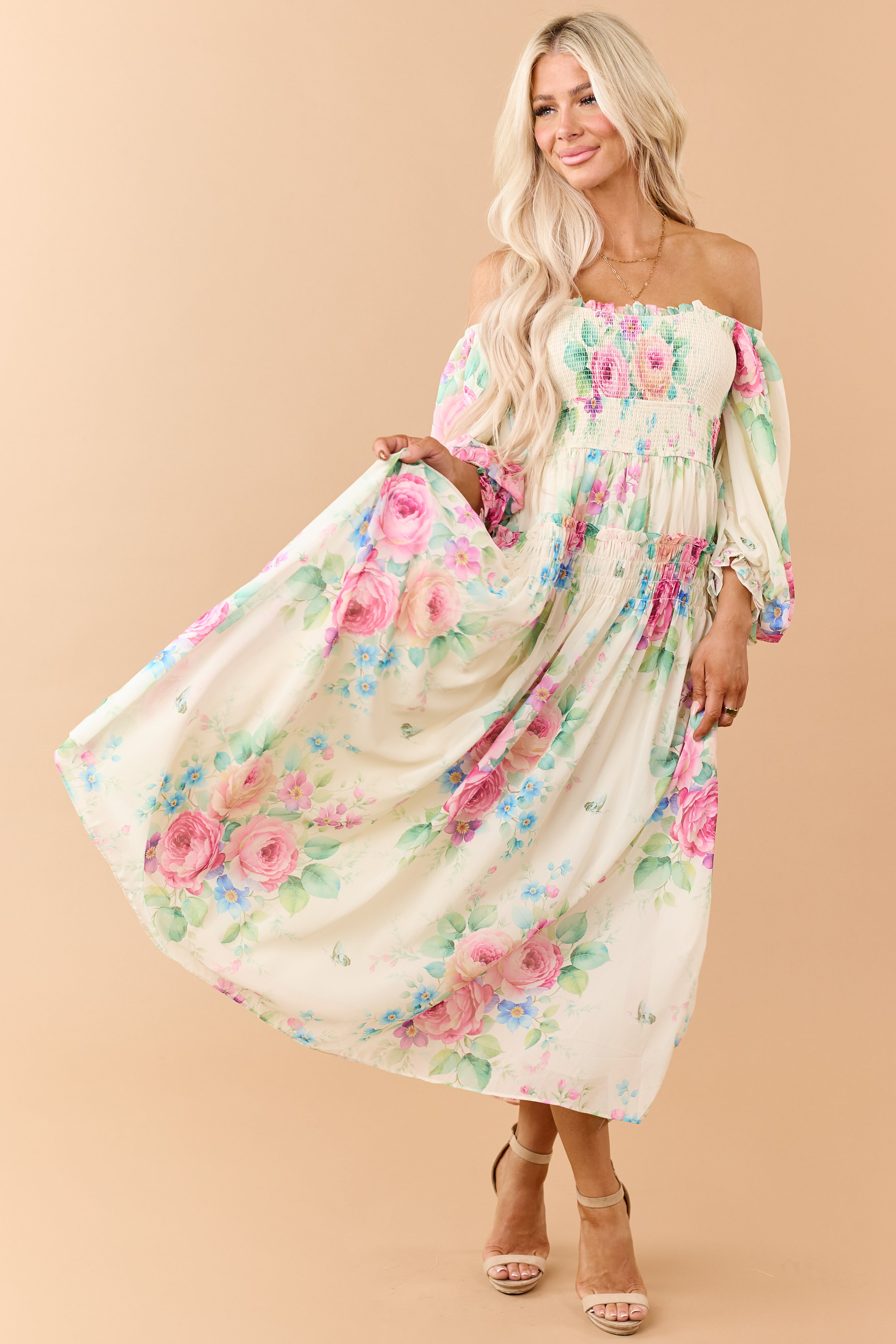 Buttercream Chiffon Floral Print Maxi Dress Buttercream Chiffon Floral Print Maxi Dress