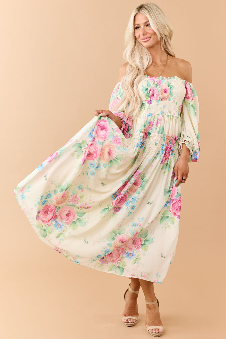 Buttercream Chiffon Floral Print Maxi Dress