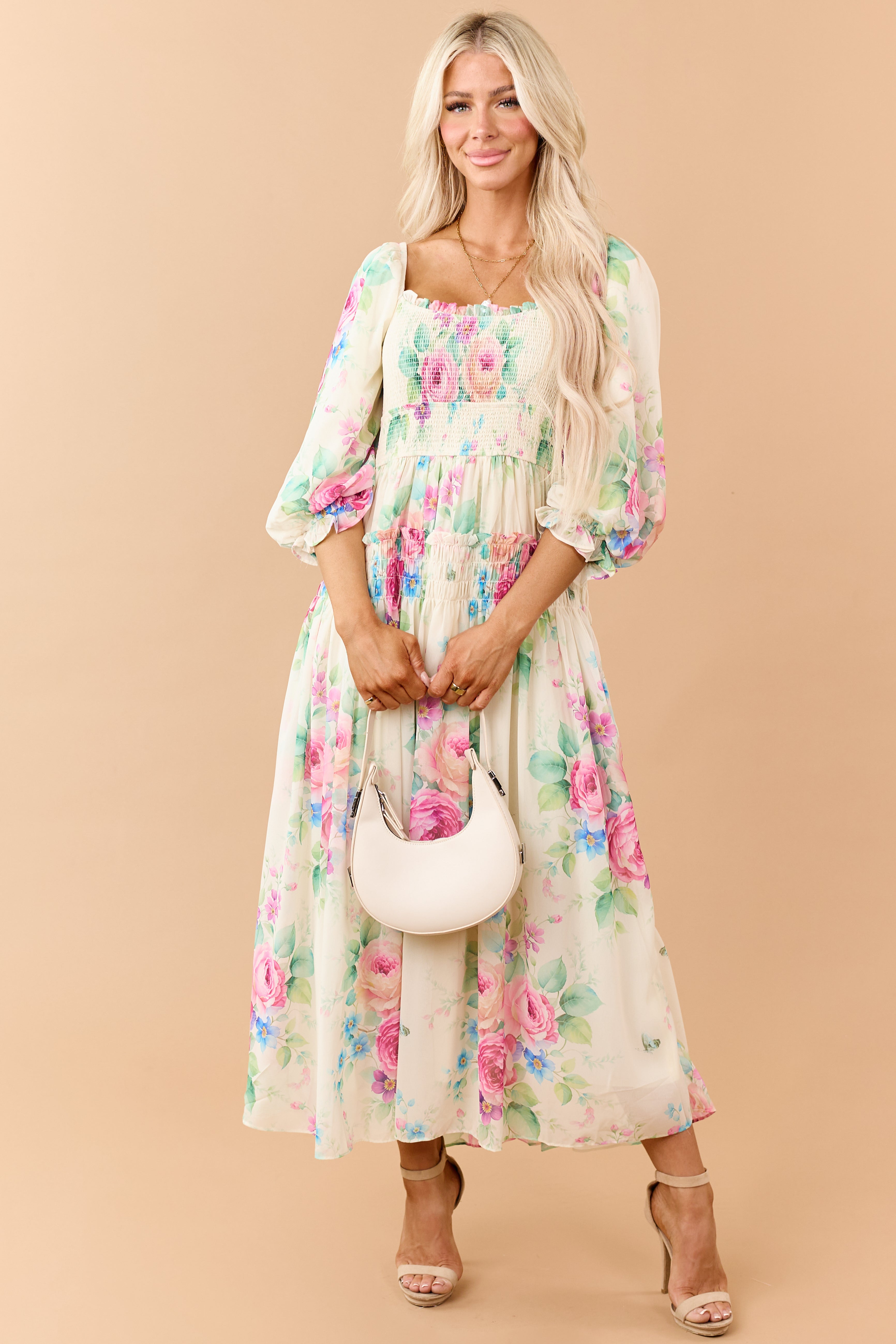 lush chiffon dress Baby Blue Colorblock Chiffon Floral Maxi Dress
