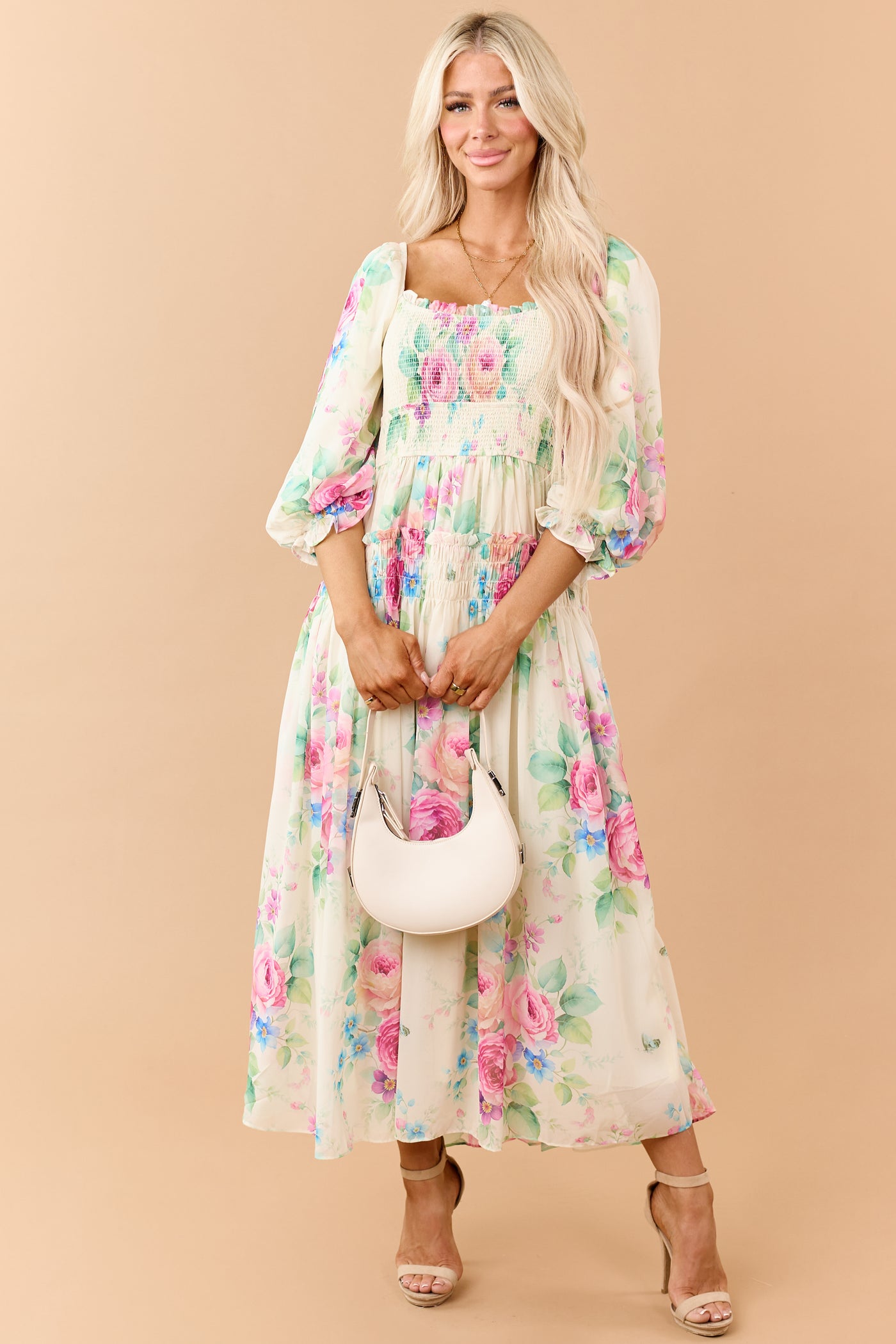 Buttercream Chiffon Floral Print Maxi Dress