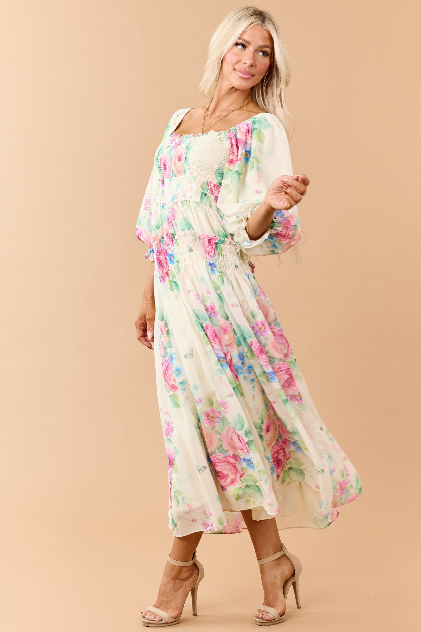 Buttercream Chiffon Floral Print Maxi Dress Buttercream Chiffon Floral Print Maxi Dress