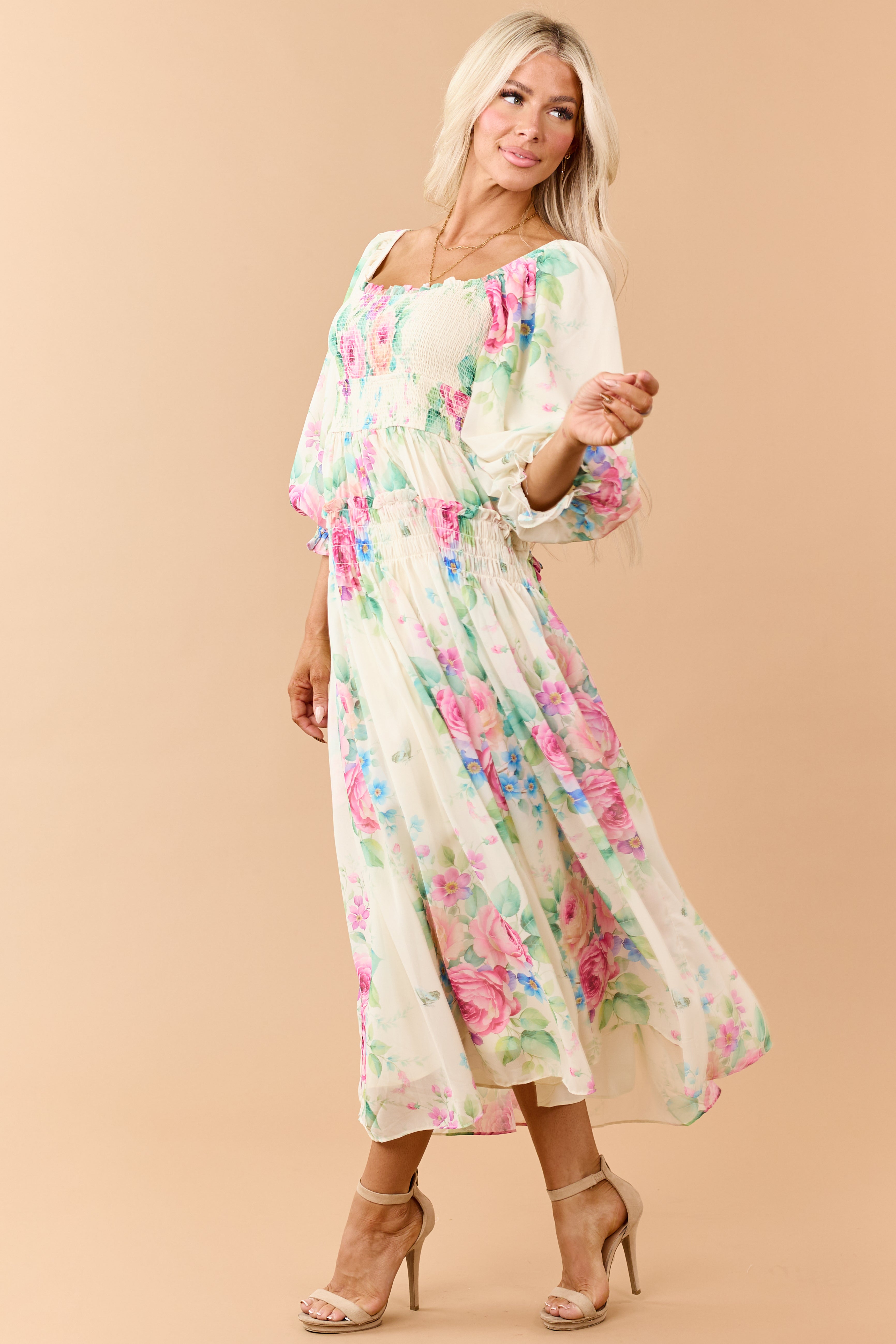 Buttercream Chiffon Floral Print Maxi Dress