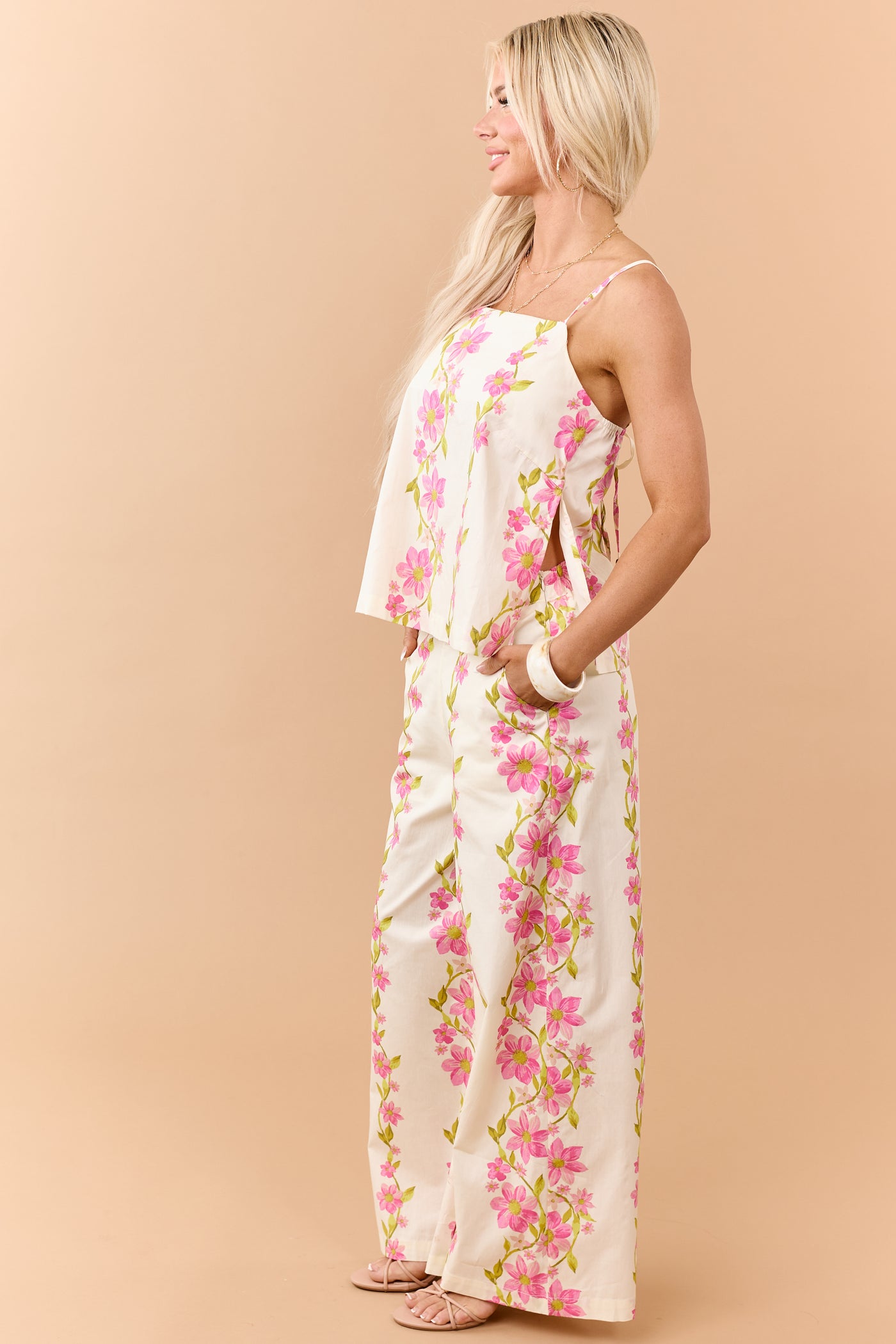 Buttercream Cotton Floral Tank Top and Pants Set