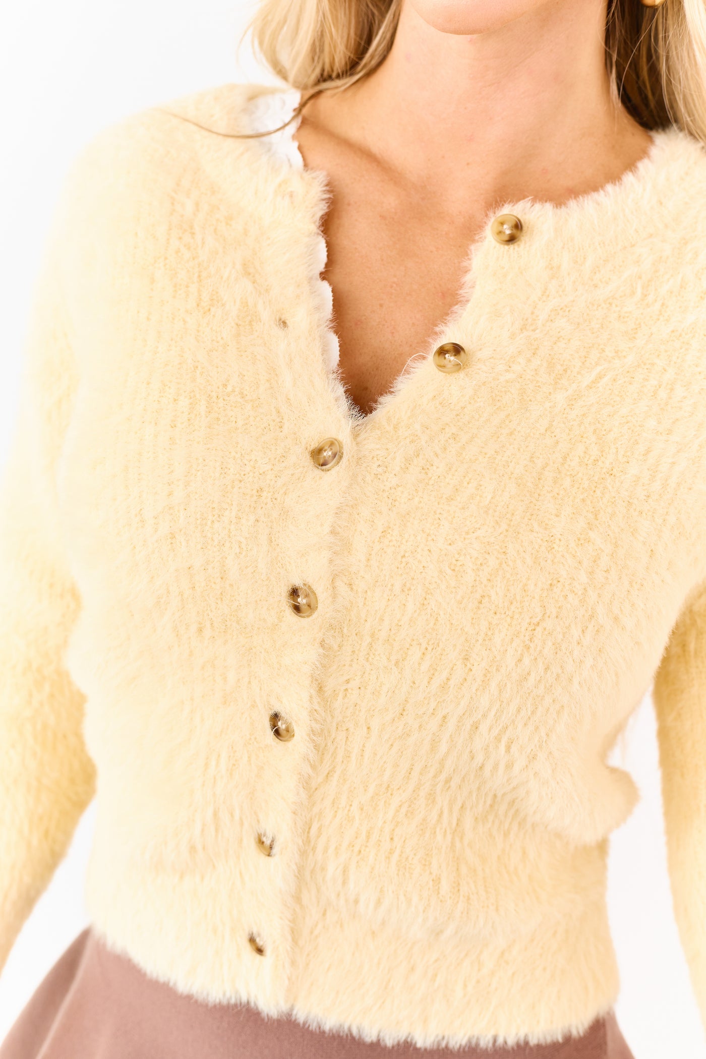 Buttercream Eyelash Knit Button Down Cardigan