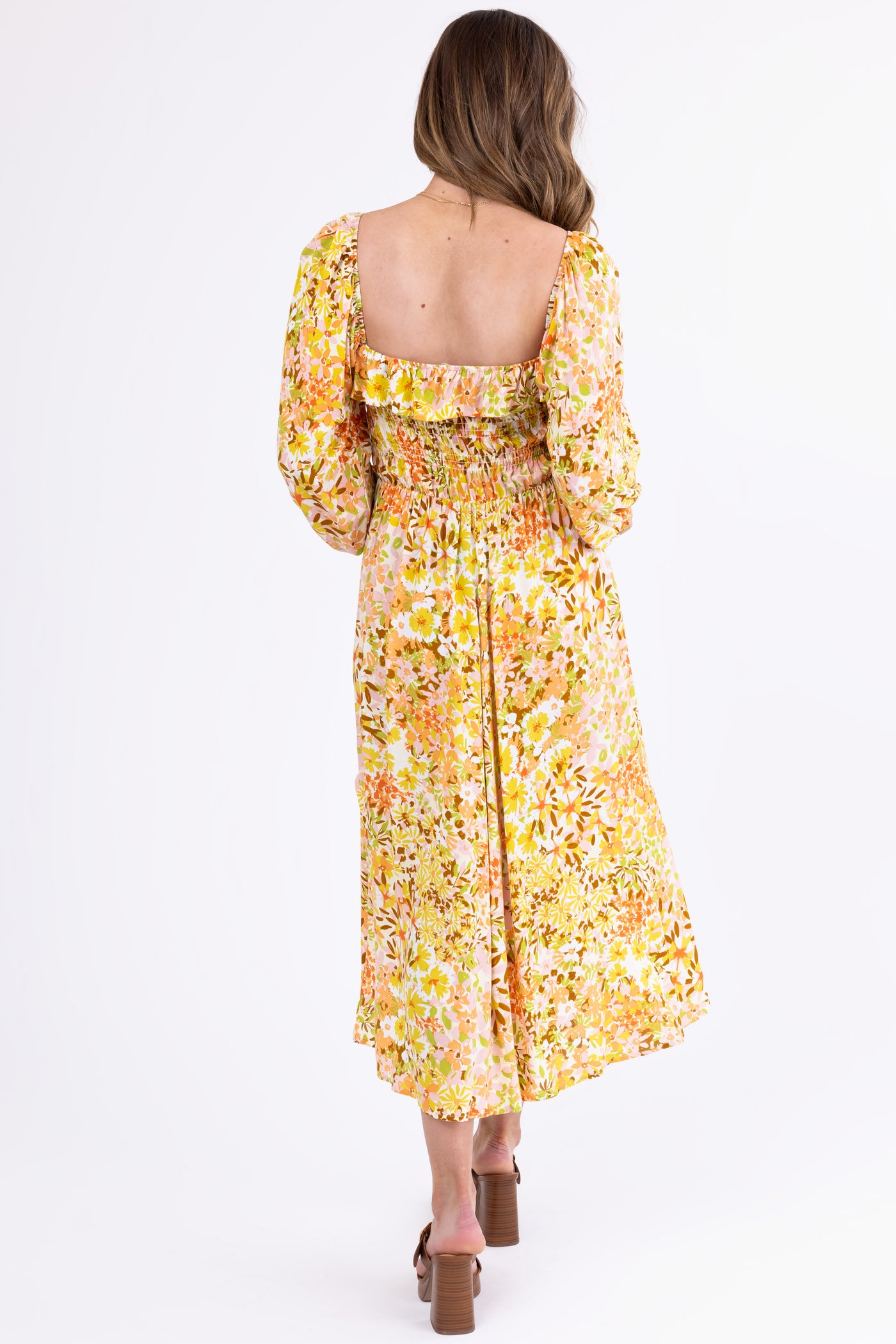 Buttercream Floral Print Smocked Midi Dress