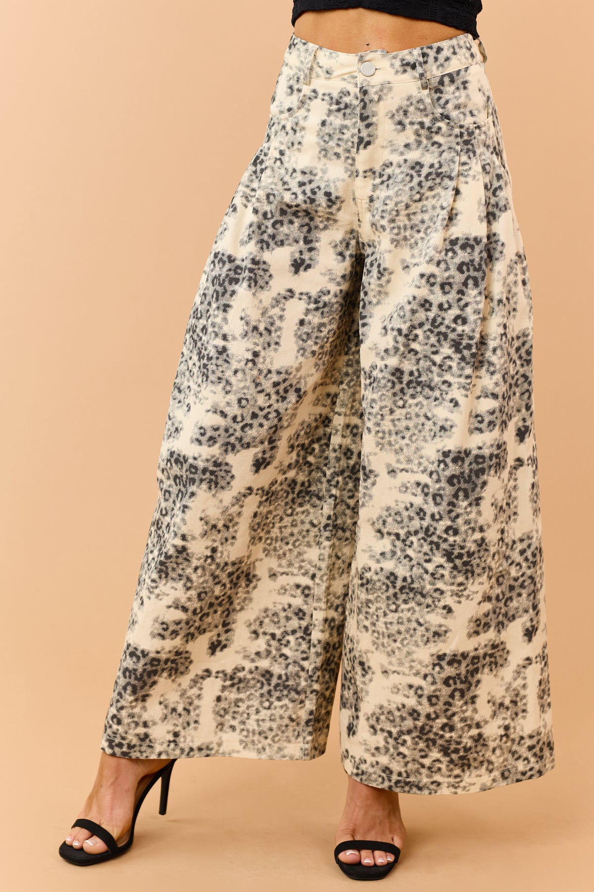 Buttercream Leopard Print Twill Wide Leg Pants
