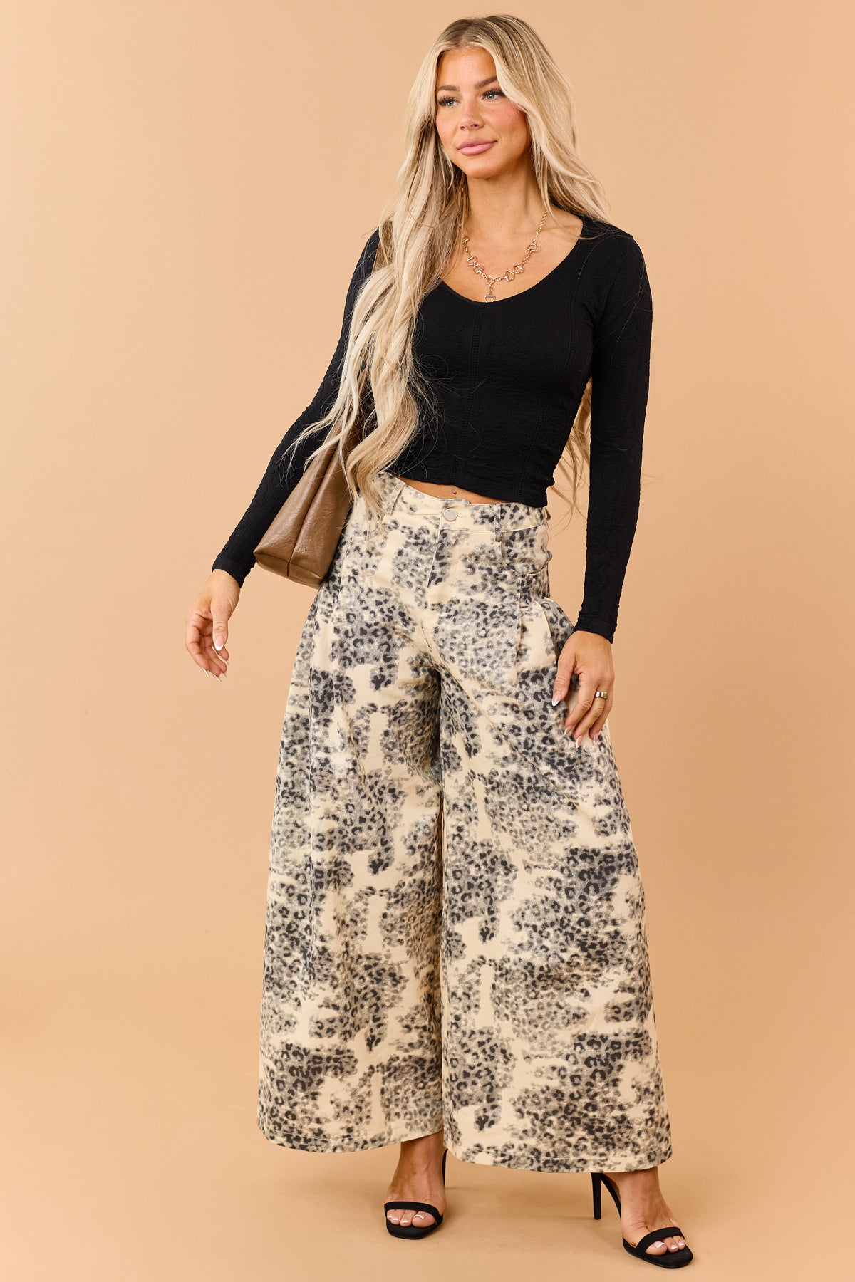 Buttercream Leopard Print Twill Wide Leg Pants