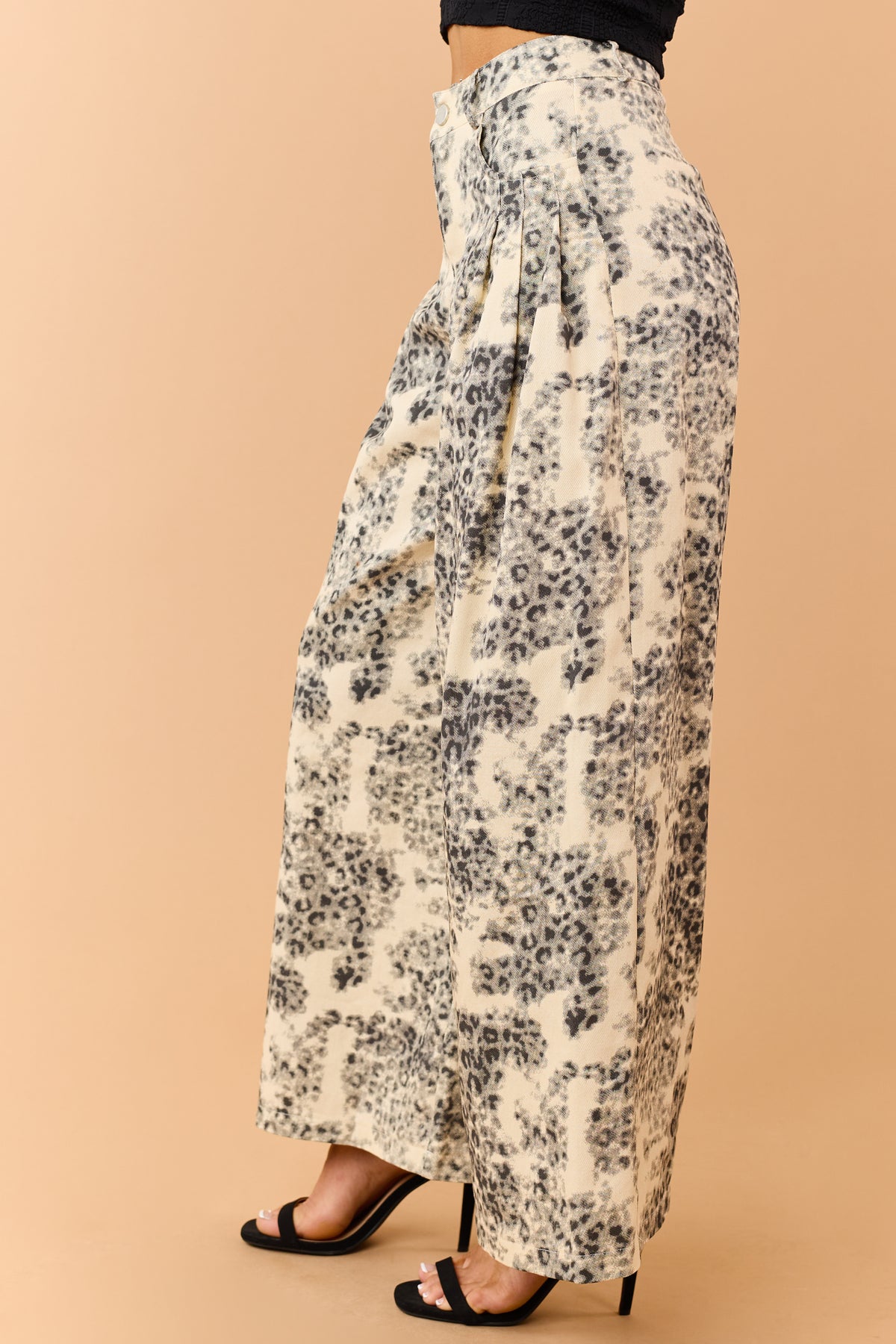 Buttercream Leopard Print Twill Wide Leg Pants