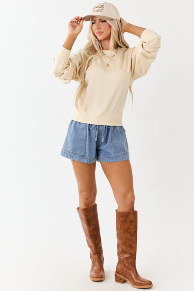 Buttercream Long Sleeve Crew Neck Knit Sweatshirt