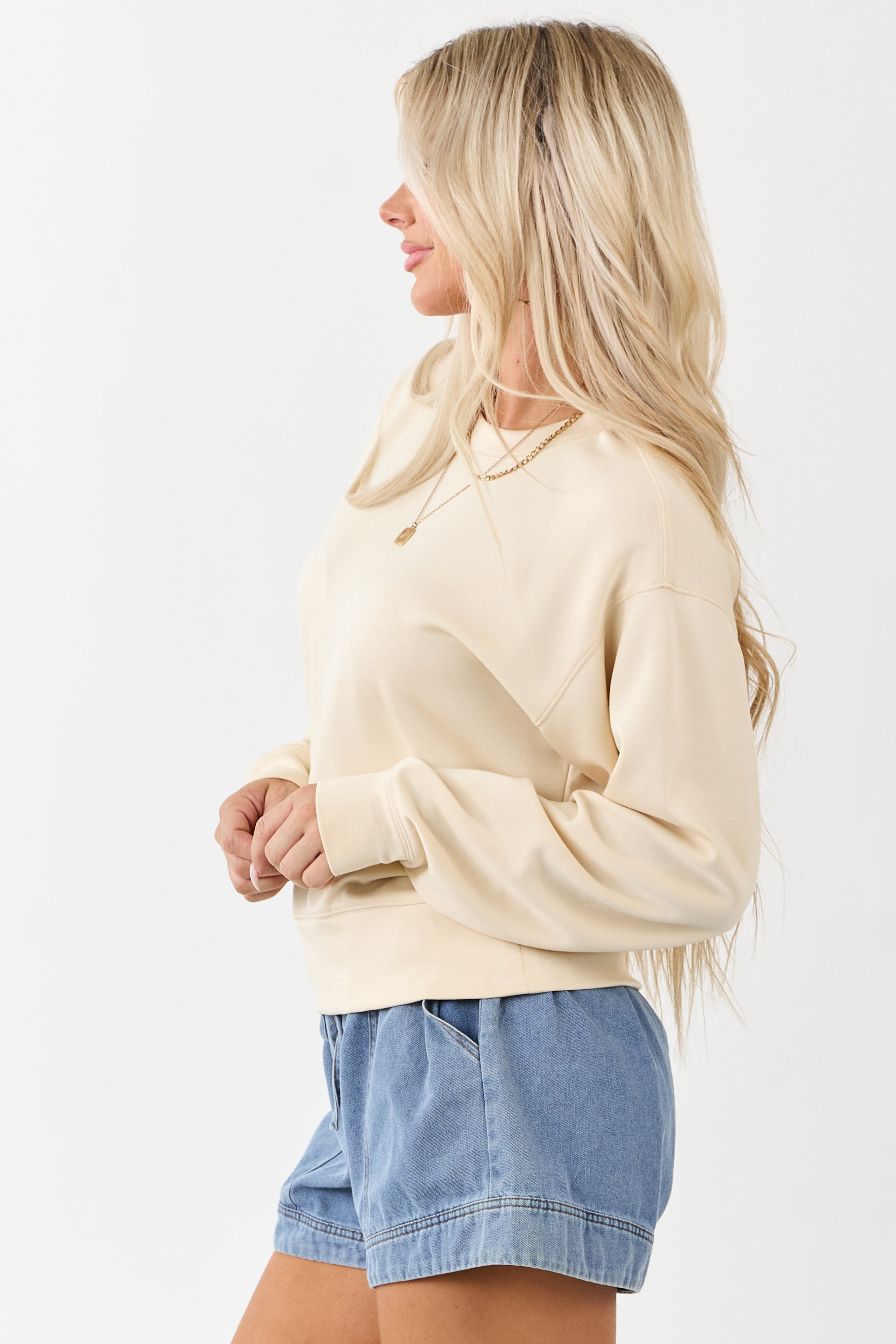 Buttercream Long Sleeve Crew Neck Knit Sweatshirt