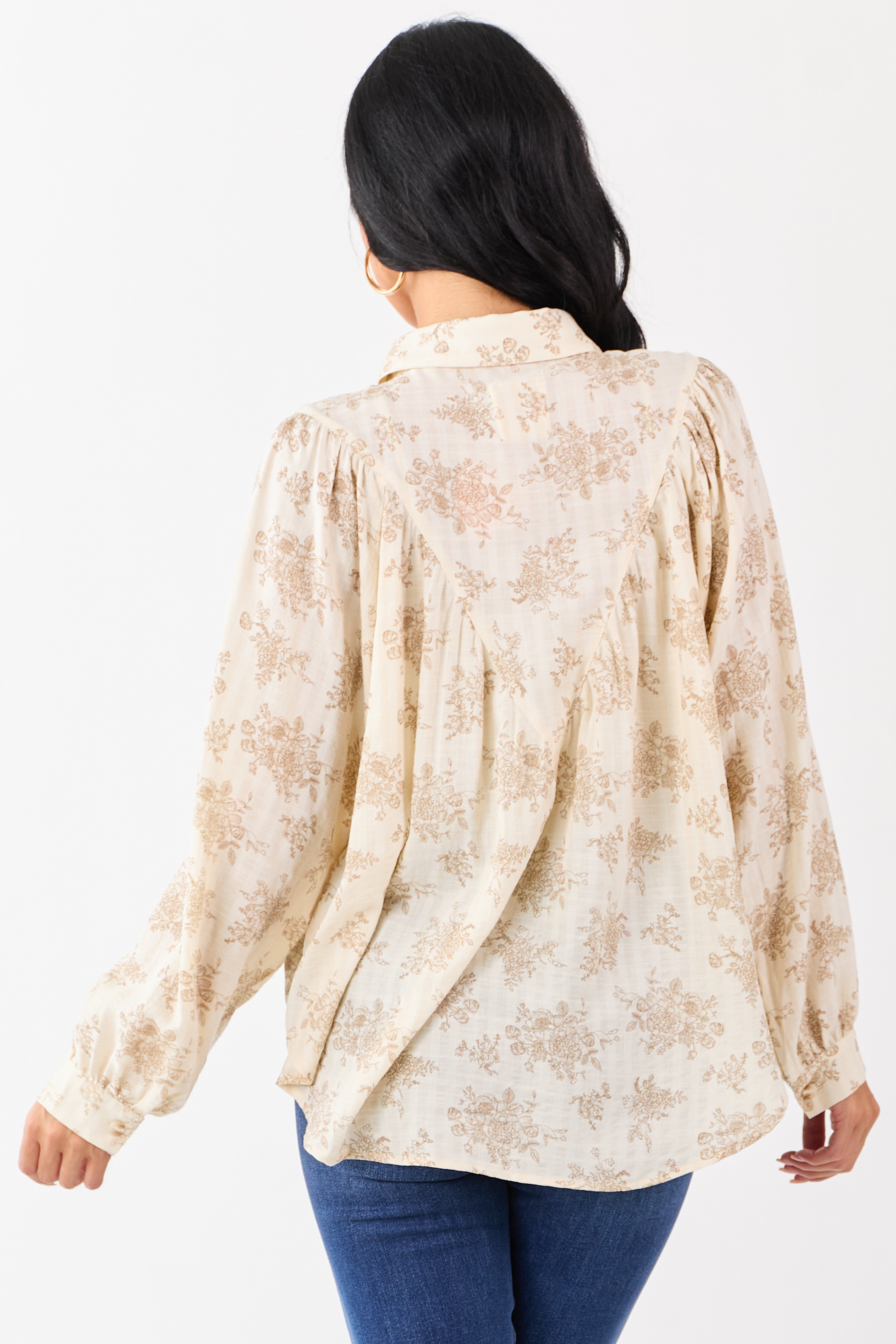 Buttercream Luxe Floral Print Cotton Button Up Top