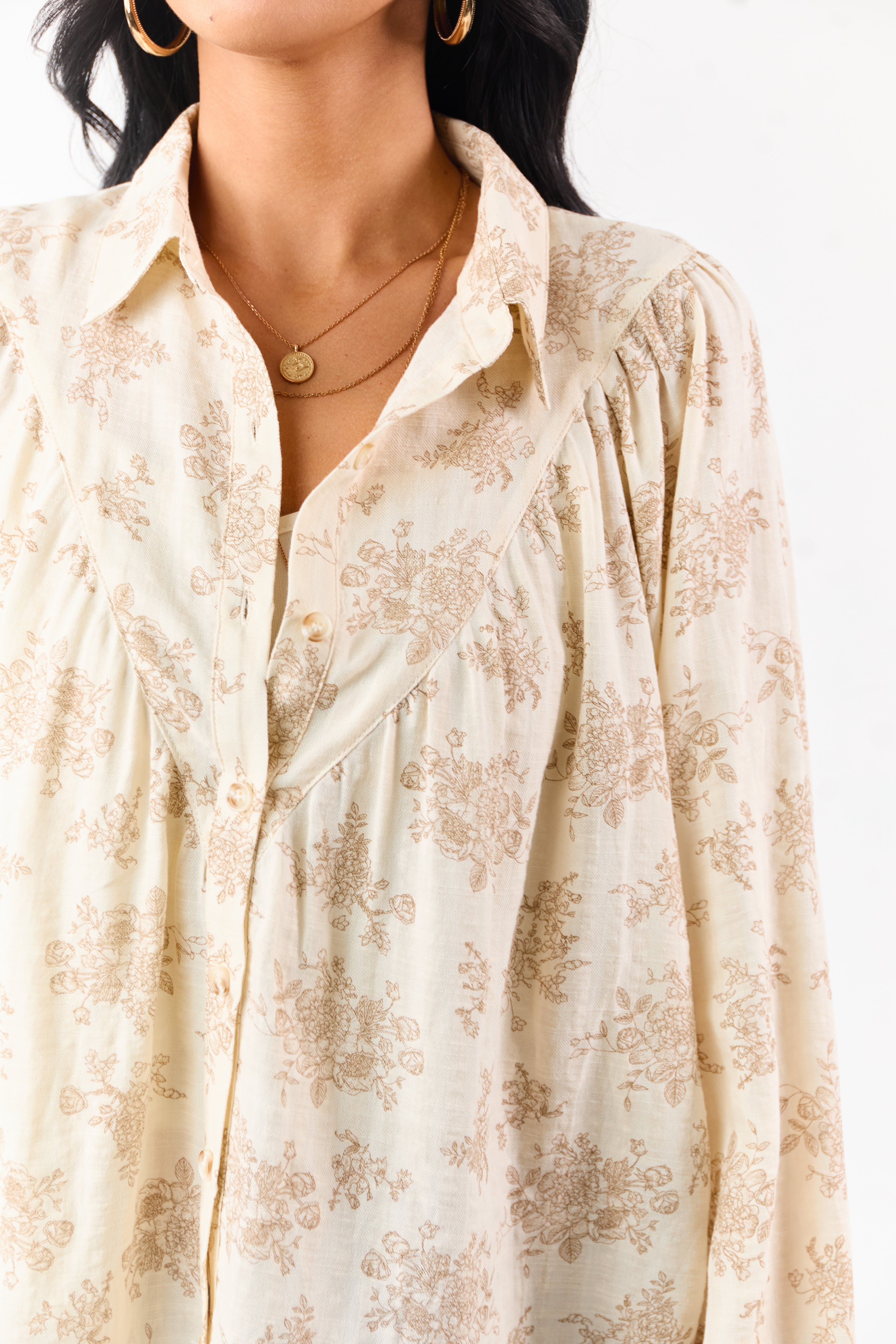 Buttercream Luxe Floral Print Cotton Button Up Top