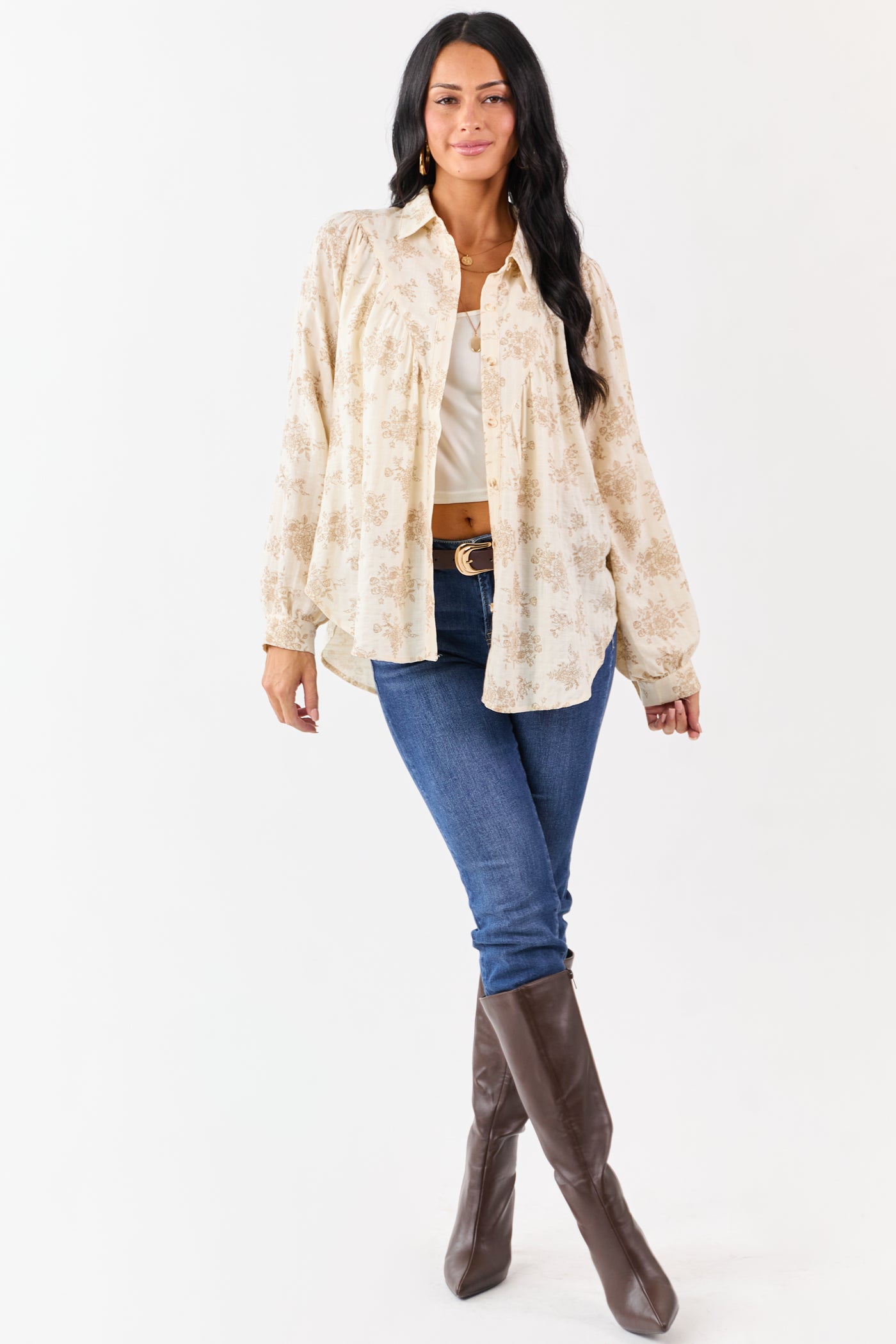 Buttercream Luxe Floral Print Cotton Button Up Top