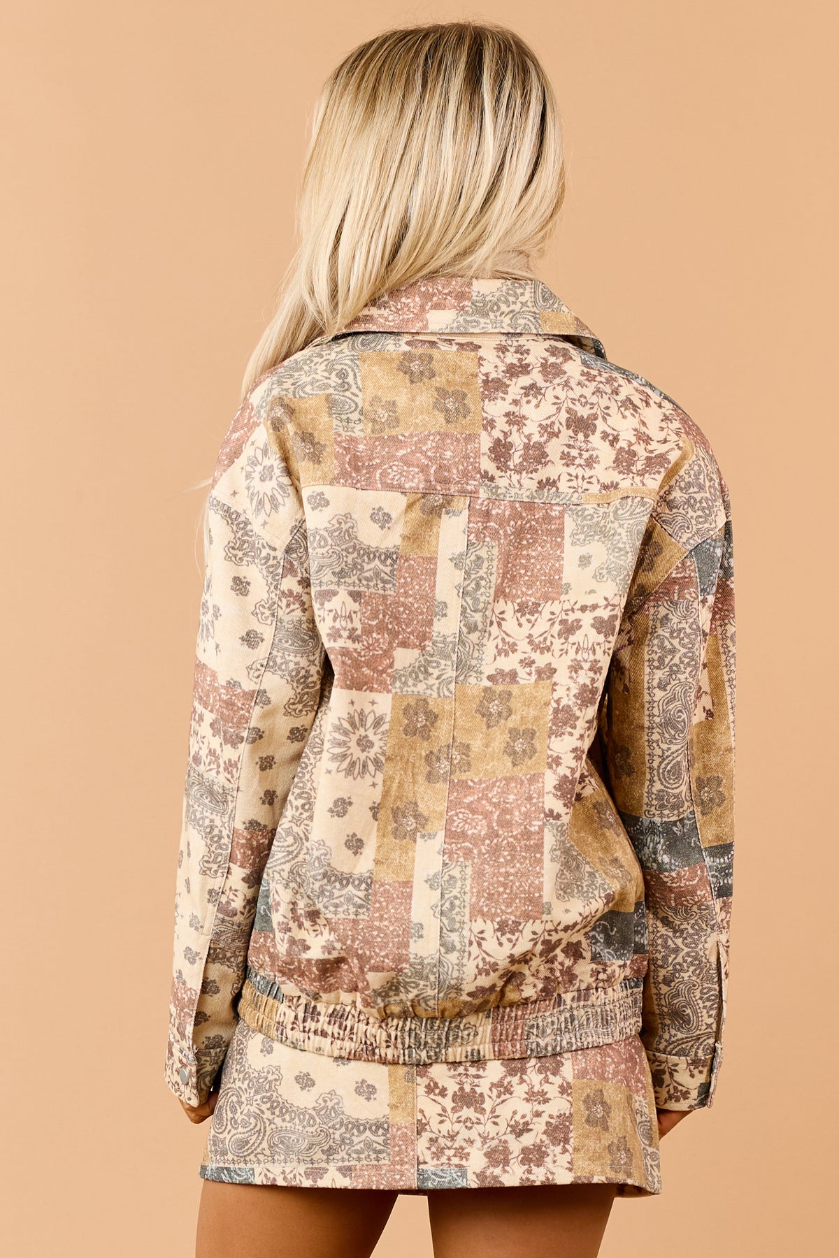 Buttercream Paisley Patchwork Zip Up Denim Jacket